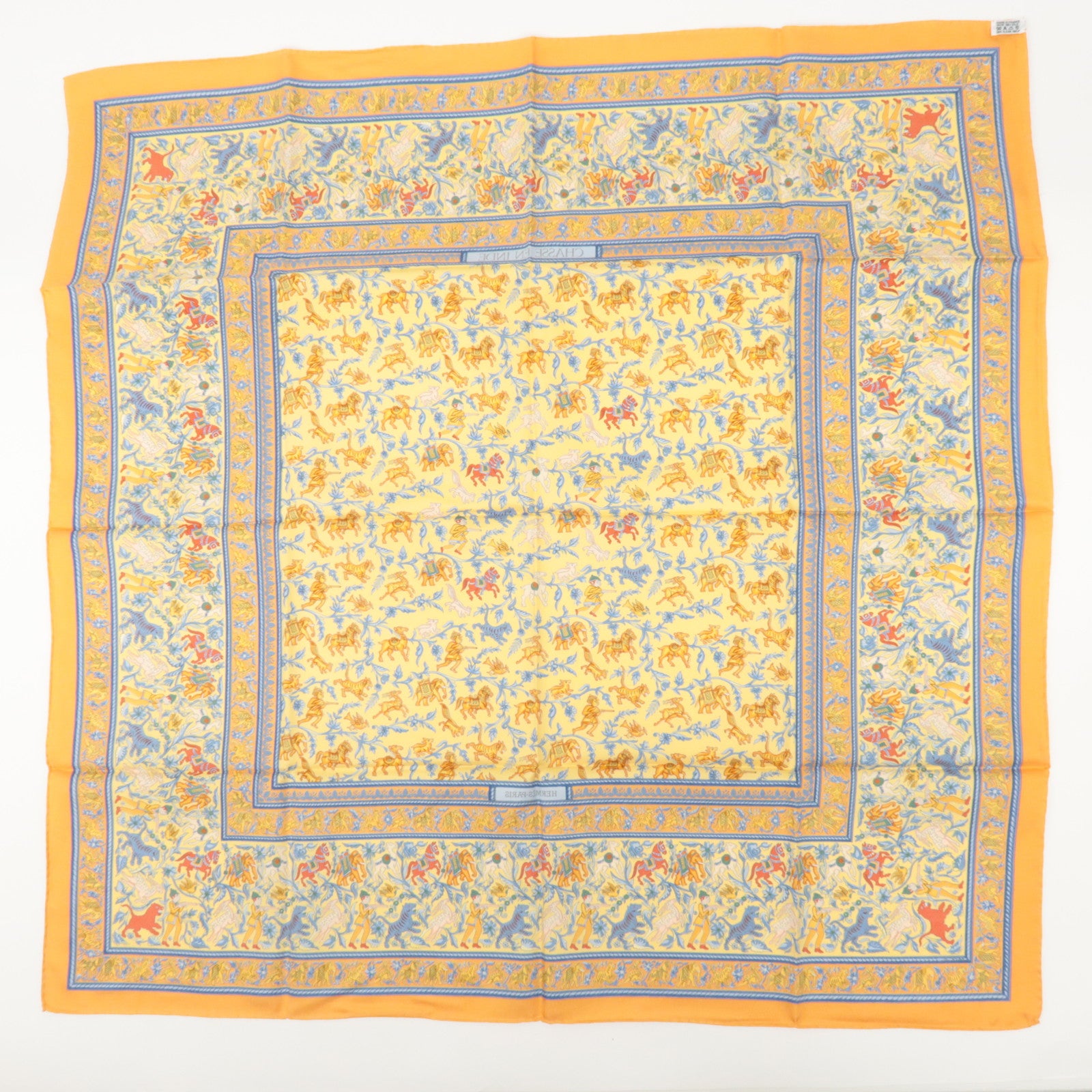 HERMES Carre 90 Silk 100% Scarf CHASSE EN INDE Orange Multicolor Used