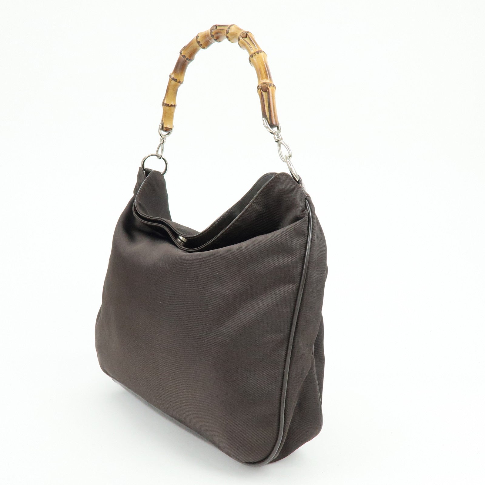 GUCCI Bamboo Nylon Leather 2Way Bag Hand Bag Shoulder Bag 001・2852