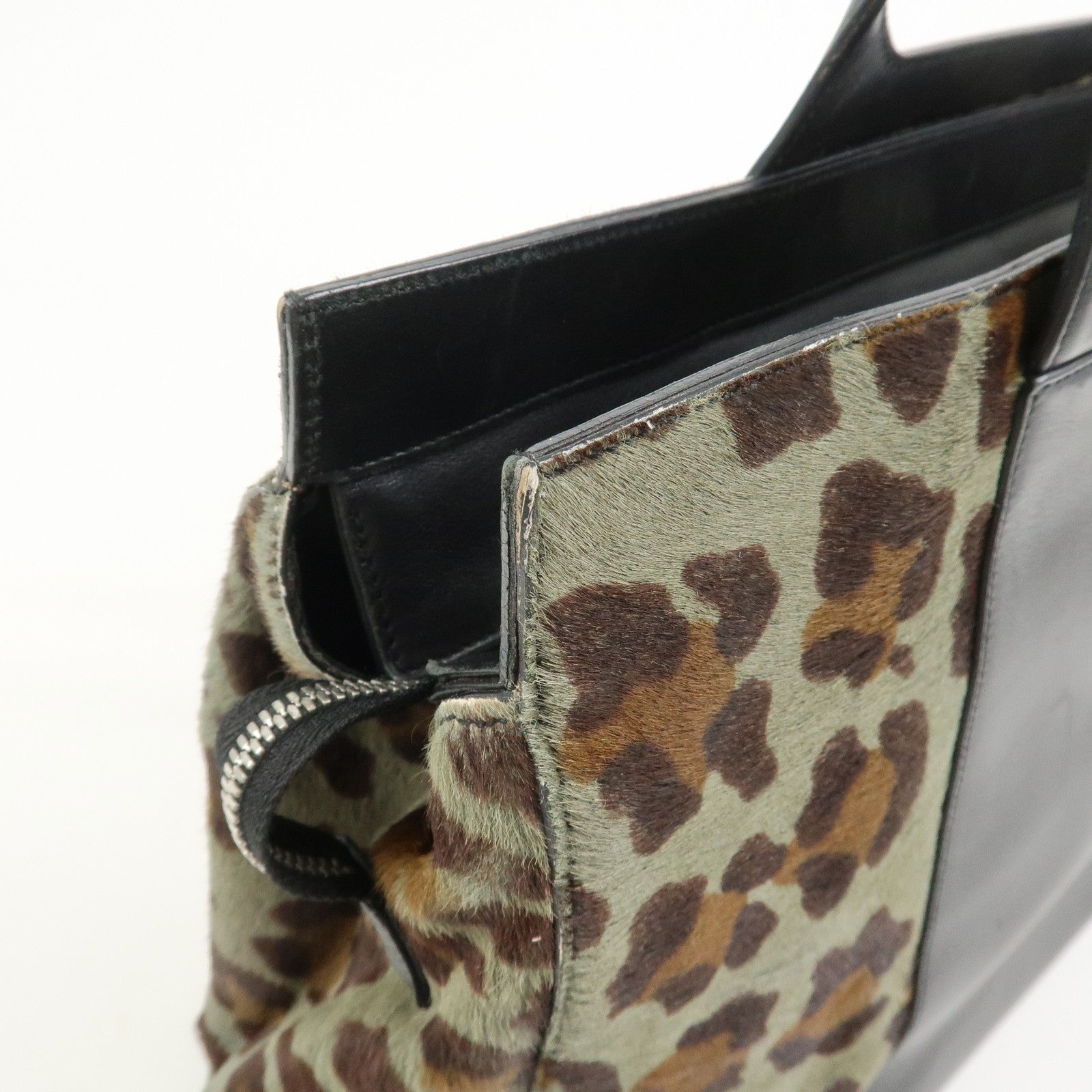 Ferragamo Gancini Unborn Calf Leather Tote Bag Shoulder Bag Leopard