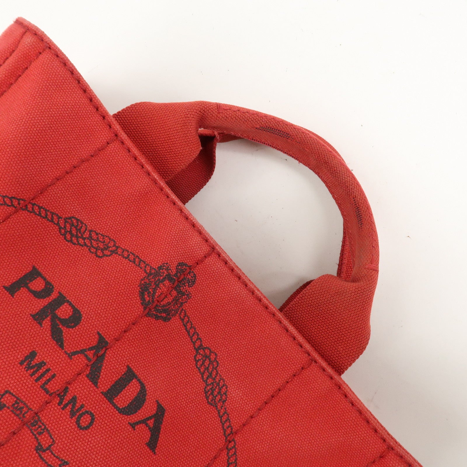 PRADA Logo Canapa Mini Canvas Hand Bag Tote Bag Red BN2439