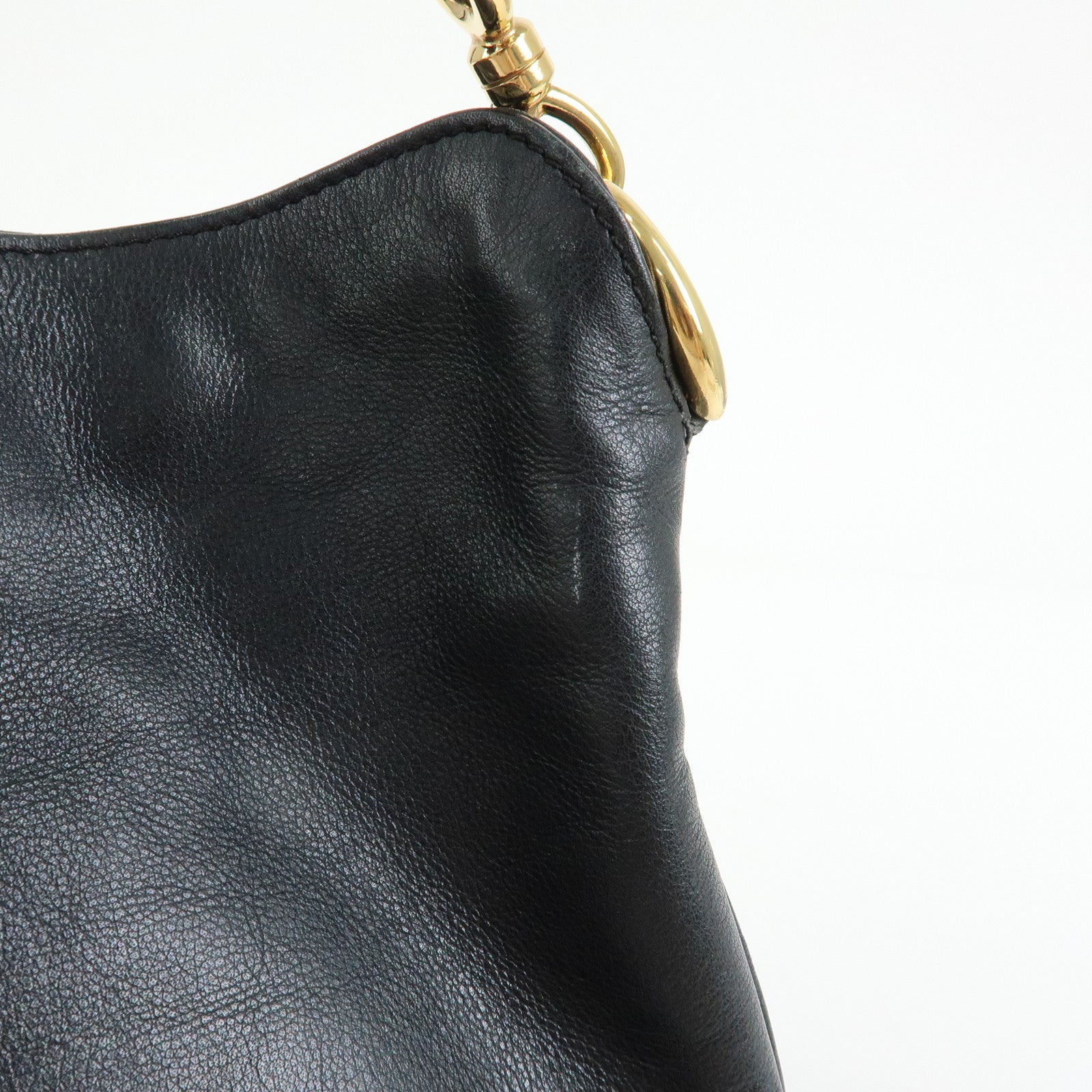 GUCCI Bamboo Leather 2Way Bag Tote Bag Black 001・2058・1638・0
