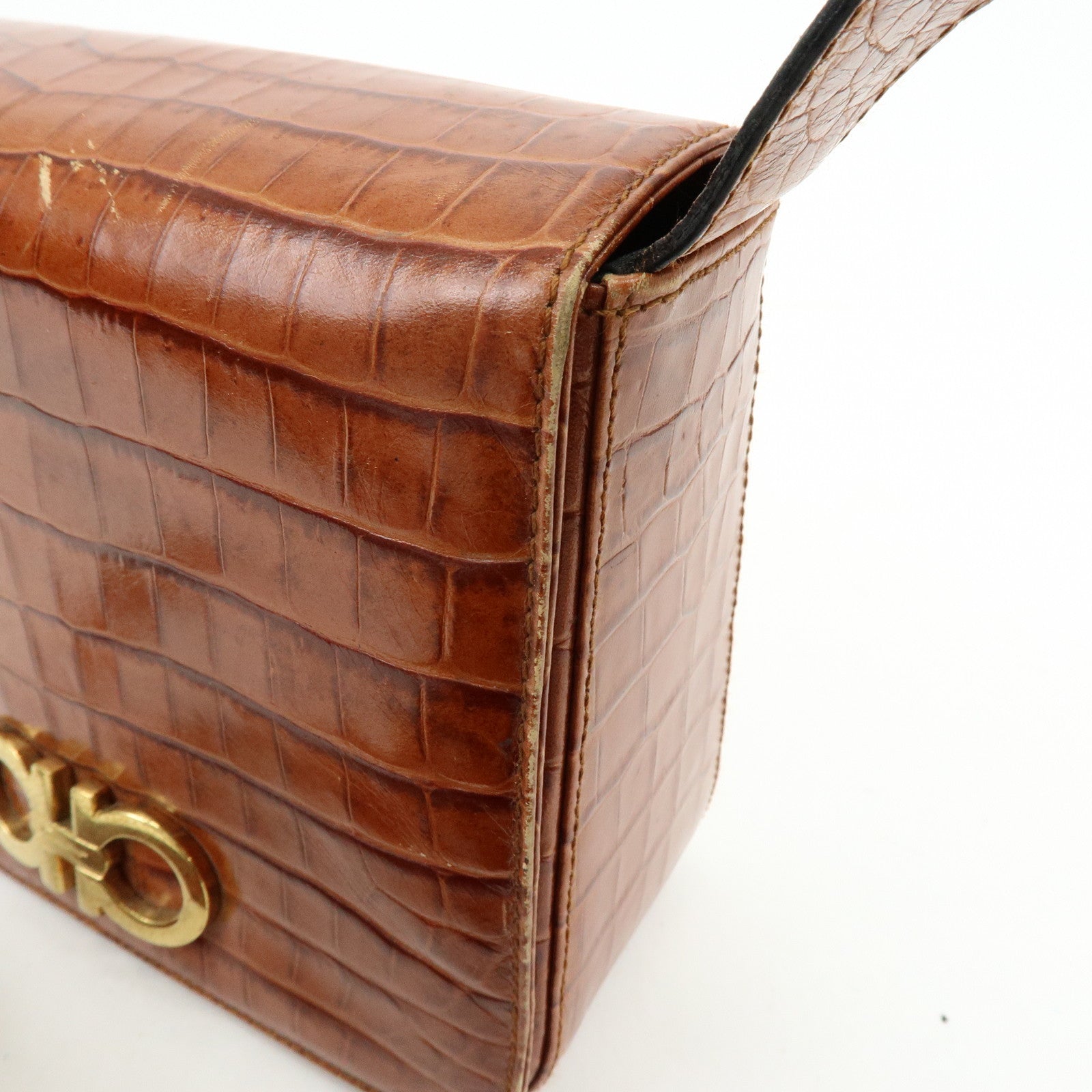 Ferragamo Gancini Embossed Leather Shoulder Crossbody Bag Brown