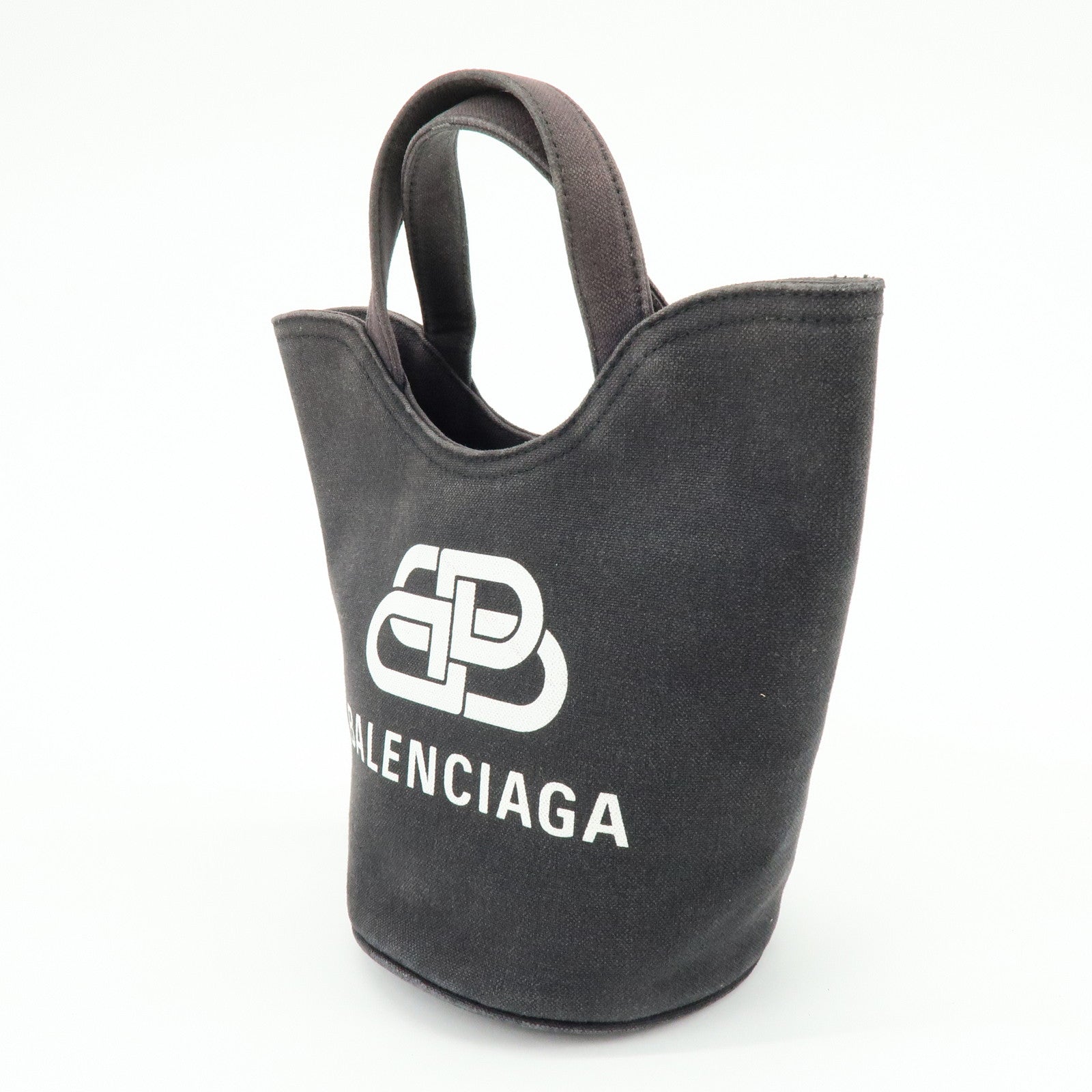 BALENCIAGA WAVE XS Canvas Hand Bag Mini Tote Bag Black 619979