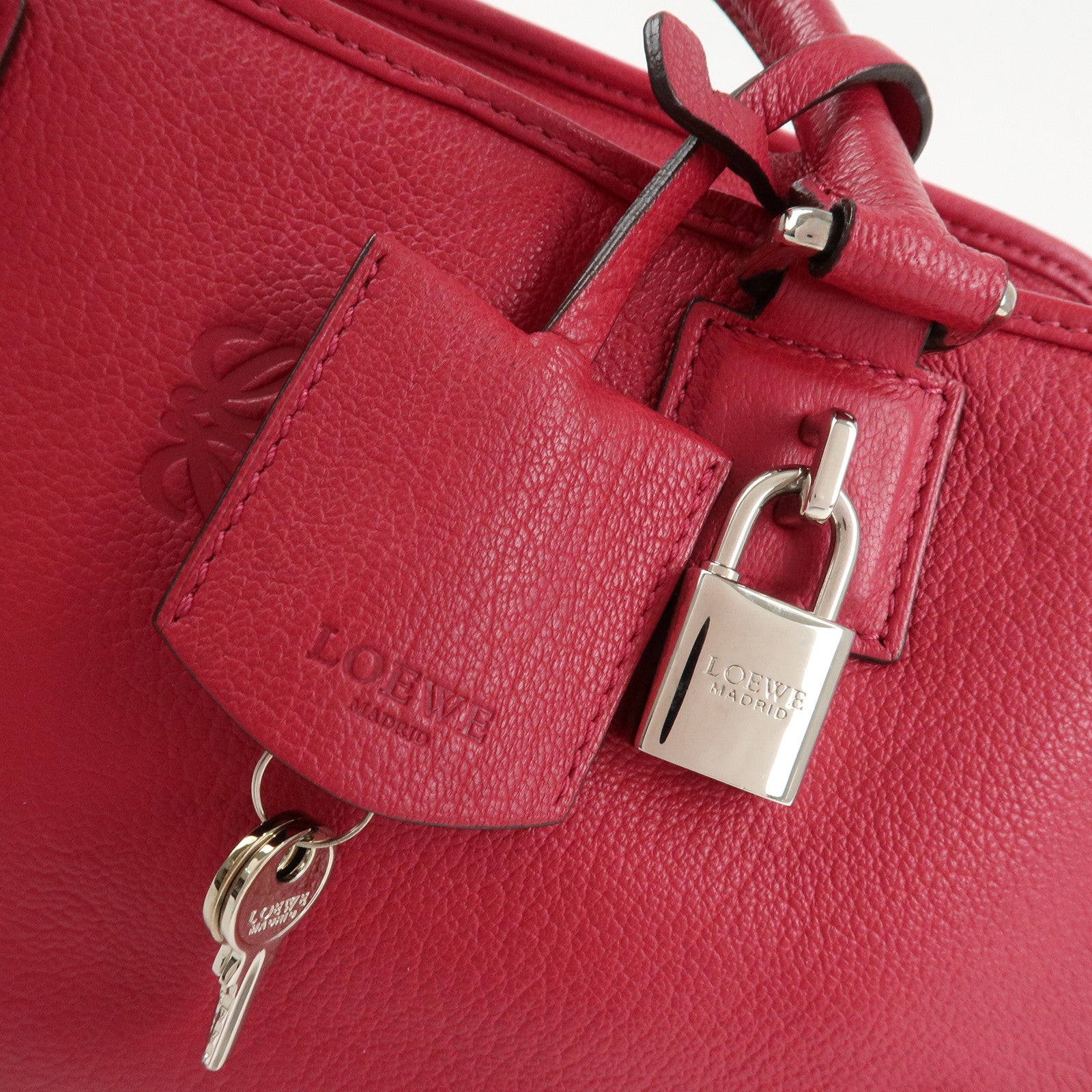 LOEWE Anagram Leather Amazona 28 Hand Bag Boston Bag Red Used