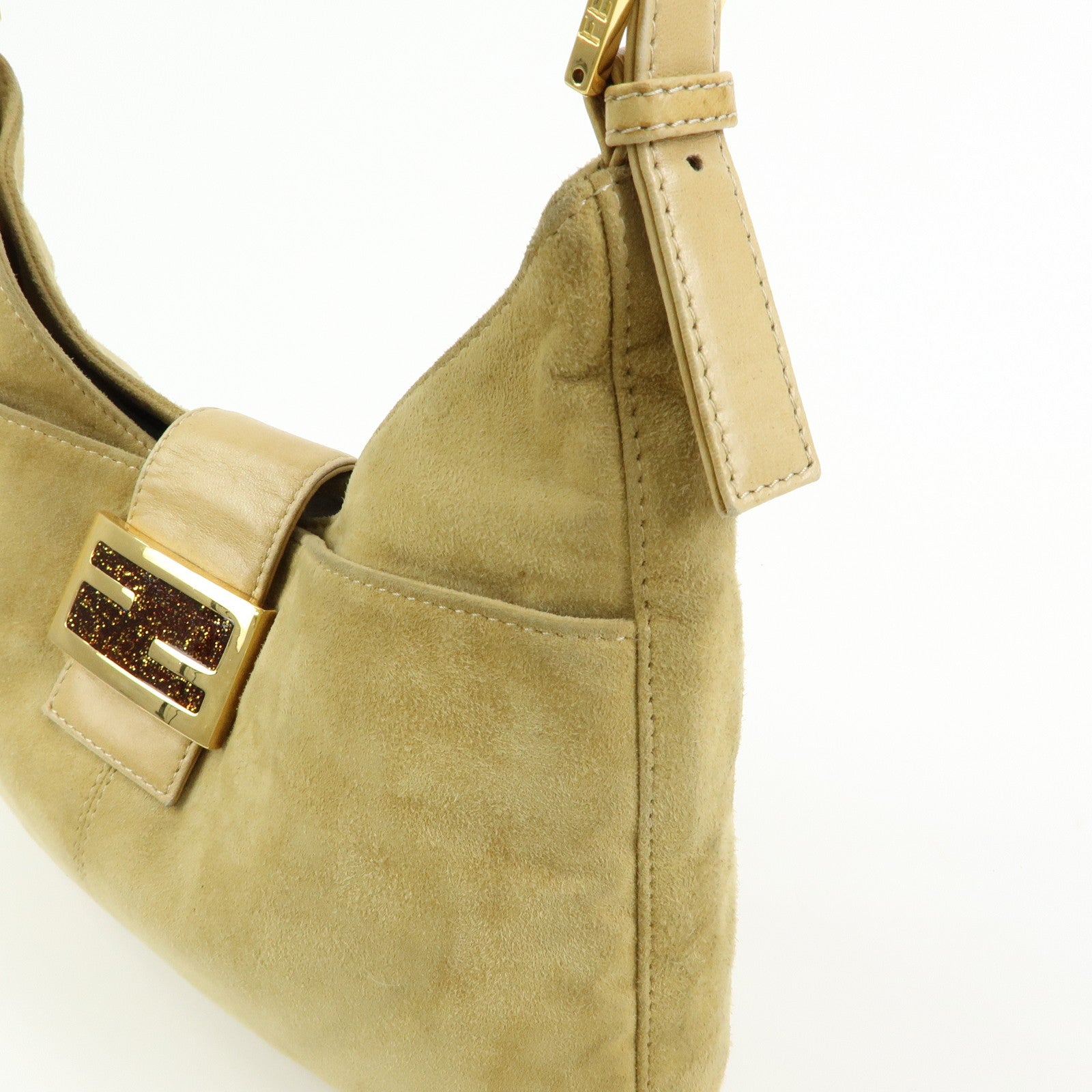 FENDI Suede Leather Shoulder Bag Hand Bag Yellow Beige 26569