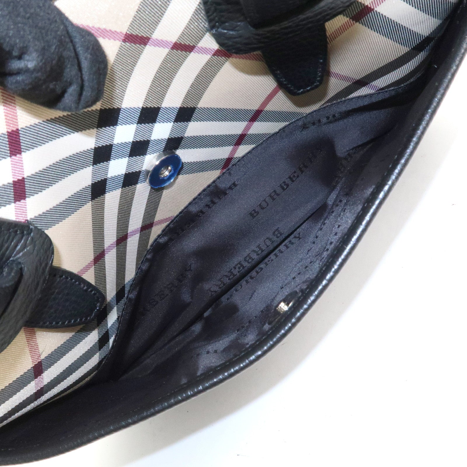 BURBERRY Nova Plaid Nylon Leather Tote Bag Hand bag Black
