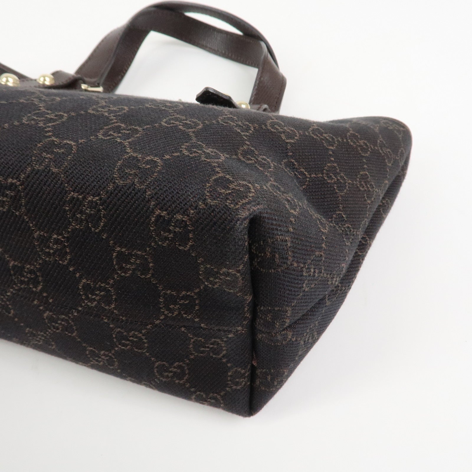 GUCCI Logo GG Canvas Leather Hand Bag Tote Bag Dark Brown 240017
