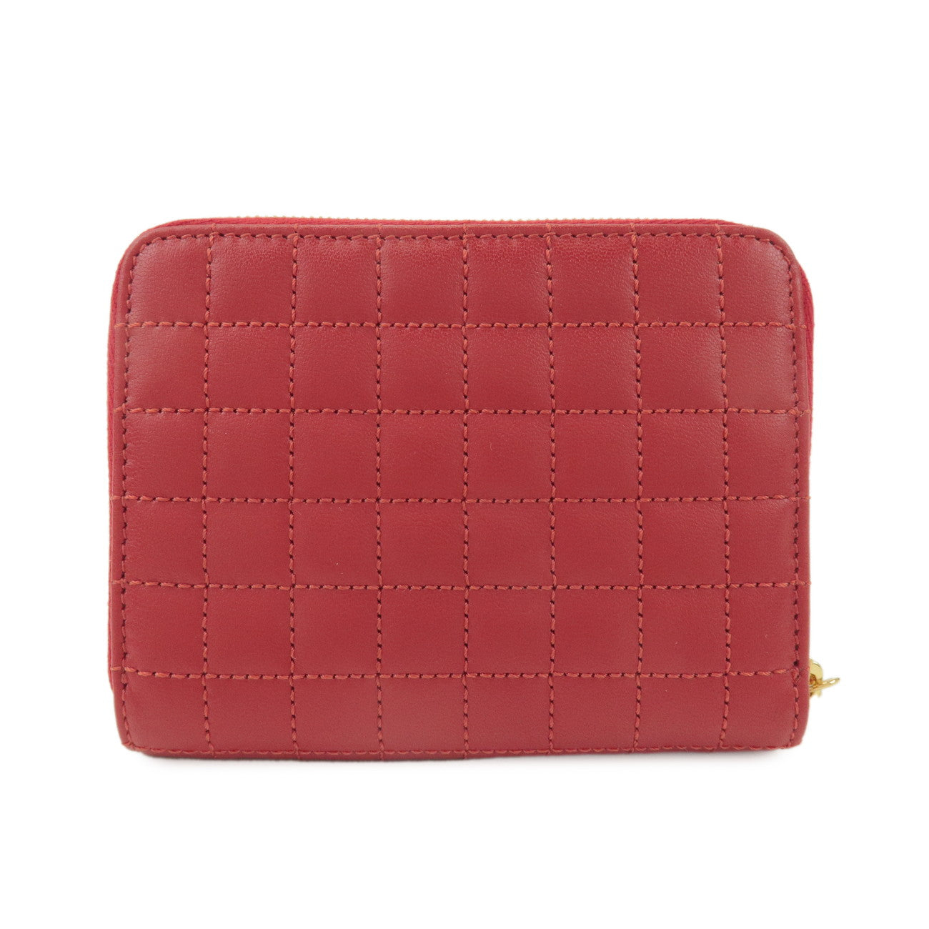 CELINE Leather Compact Zippy Wallet Coin Case C-charm Red