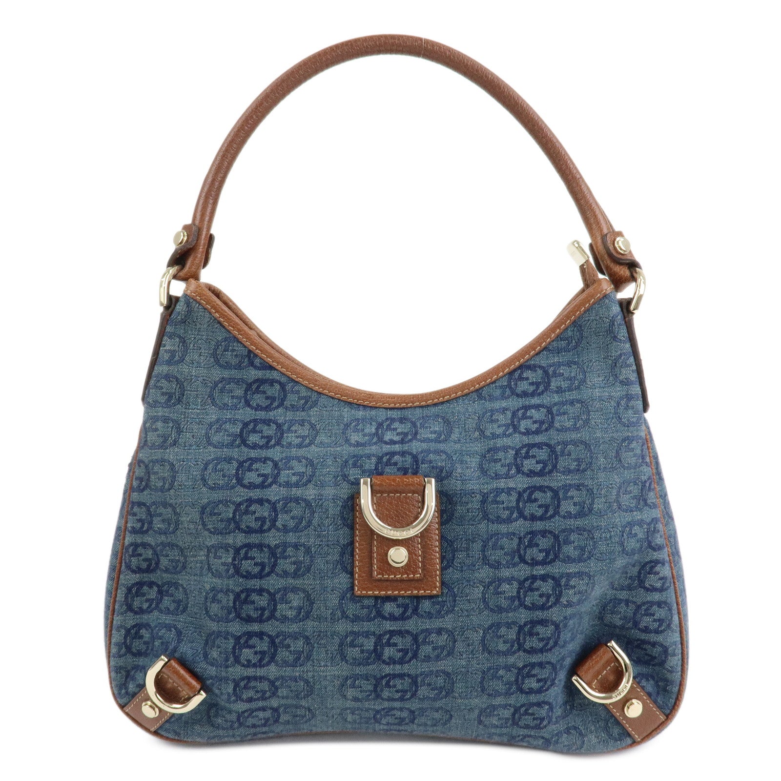 GUCCI Interlocking G Abbey GG Denim Shoulder Bag Brown Denim 130738