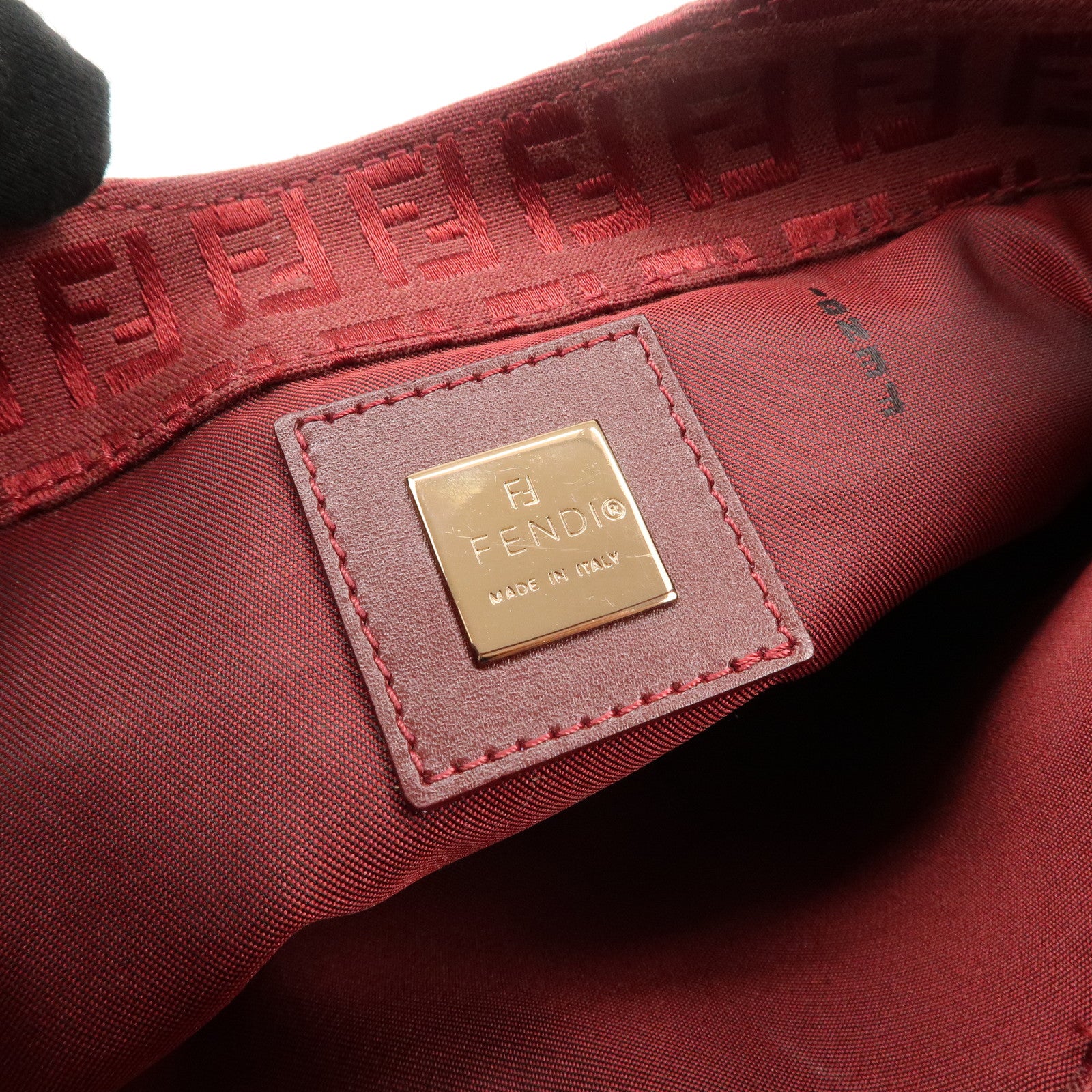 FENDI Zucchino Leather Canvas Shoulder Bag Hand Bag Red Used