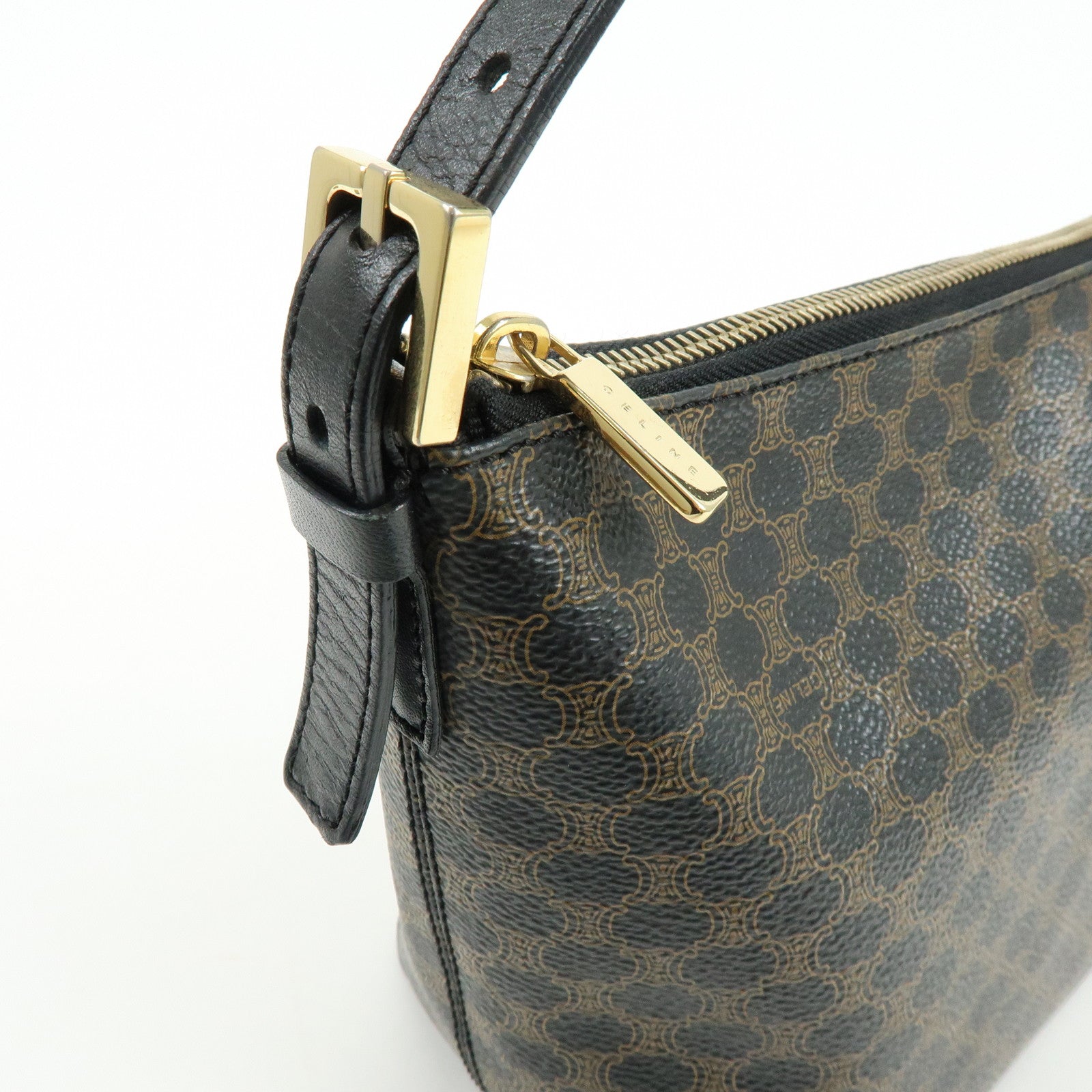 CELINE Macadam PVC Leather Shoulder Bag Hand Bag Black Brown