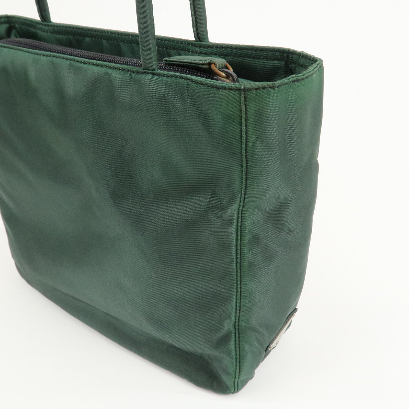 PRADA Triangle Logo Nylon Leather Tote Bag Green