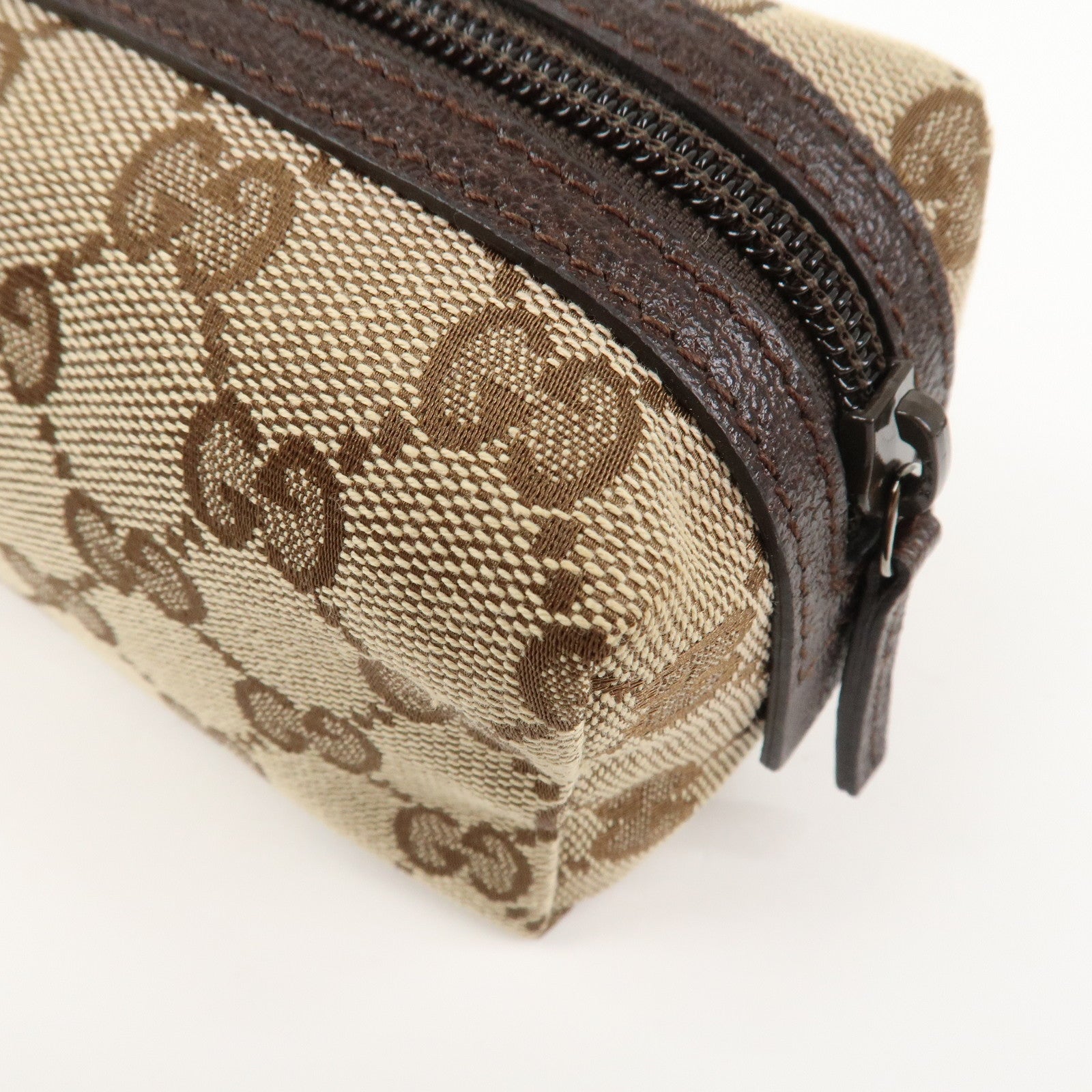 GUCCI GG Monogram Canvas Leather Pouch Cosmetic Case Brown 29596