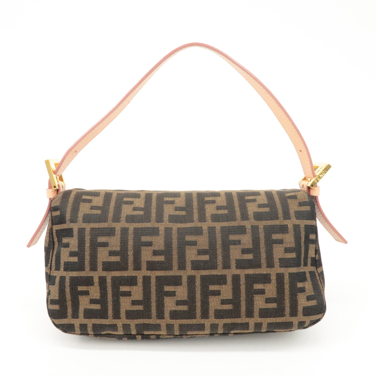 FENDI Zucca Canvas Leather Shoulder Bag Brown Pink Beige 26725 Used