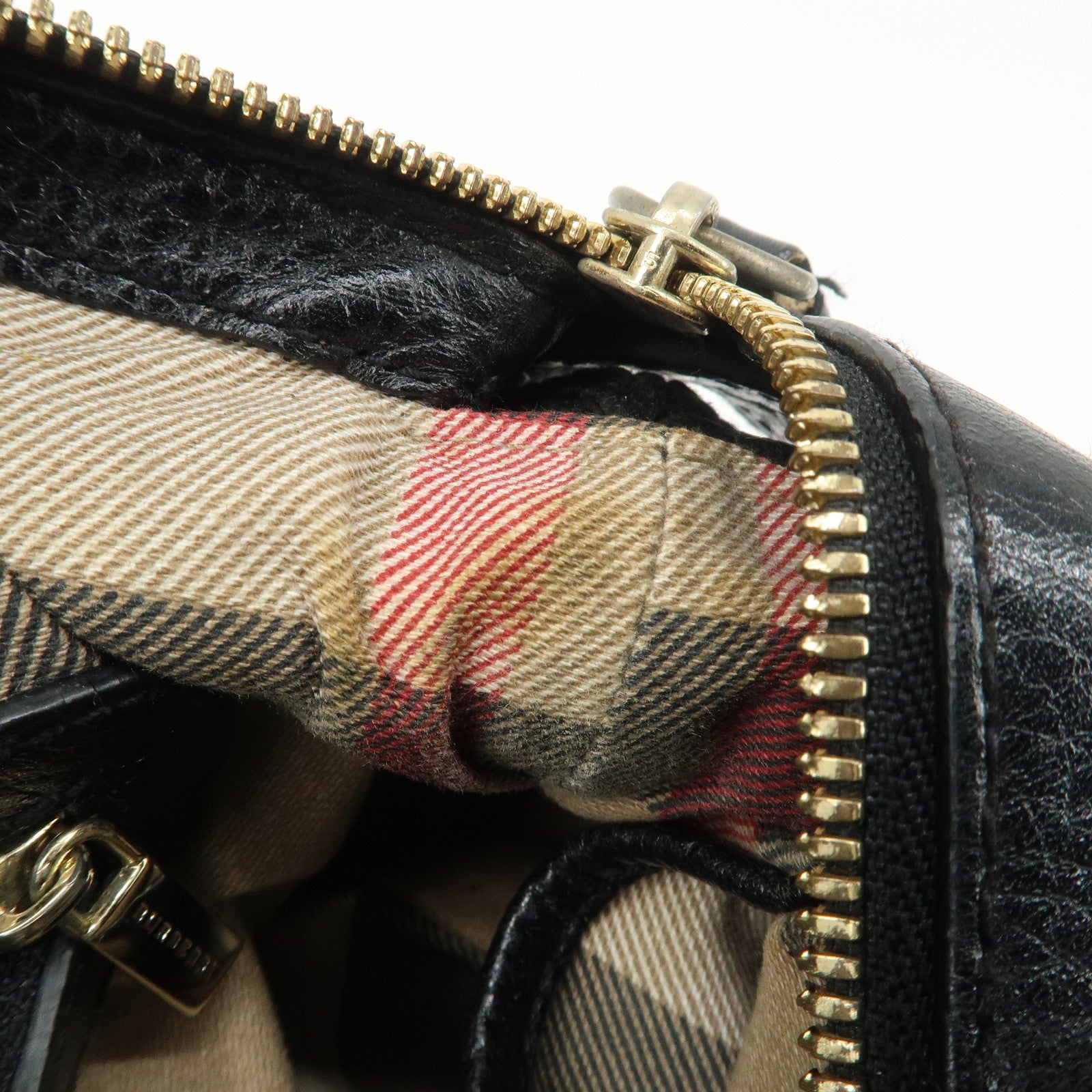 BURBERRY Leather Boston Bag Hand Bag Black Silver HDW