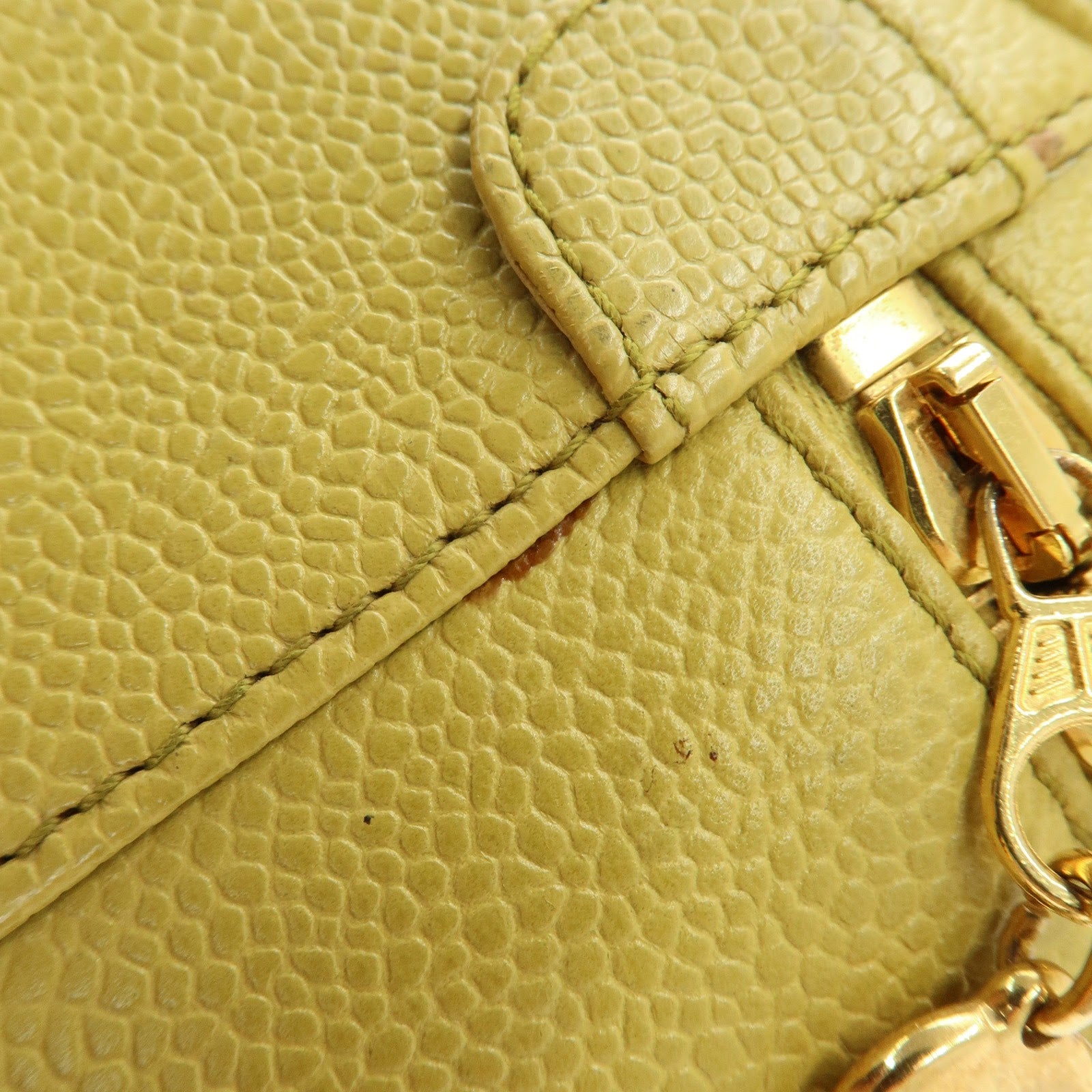 CHANEL Caviarskin Hand Bag Vanity Bag Cosmetic Pouch Lime Yellow