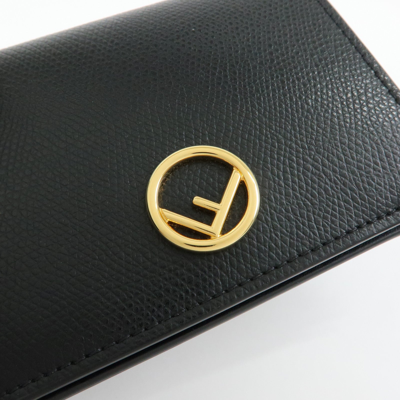 FENDI F IS FENDI Leather Bi-fold Compact Wallet Black 8M0387