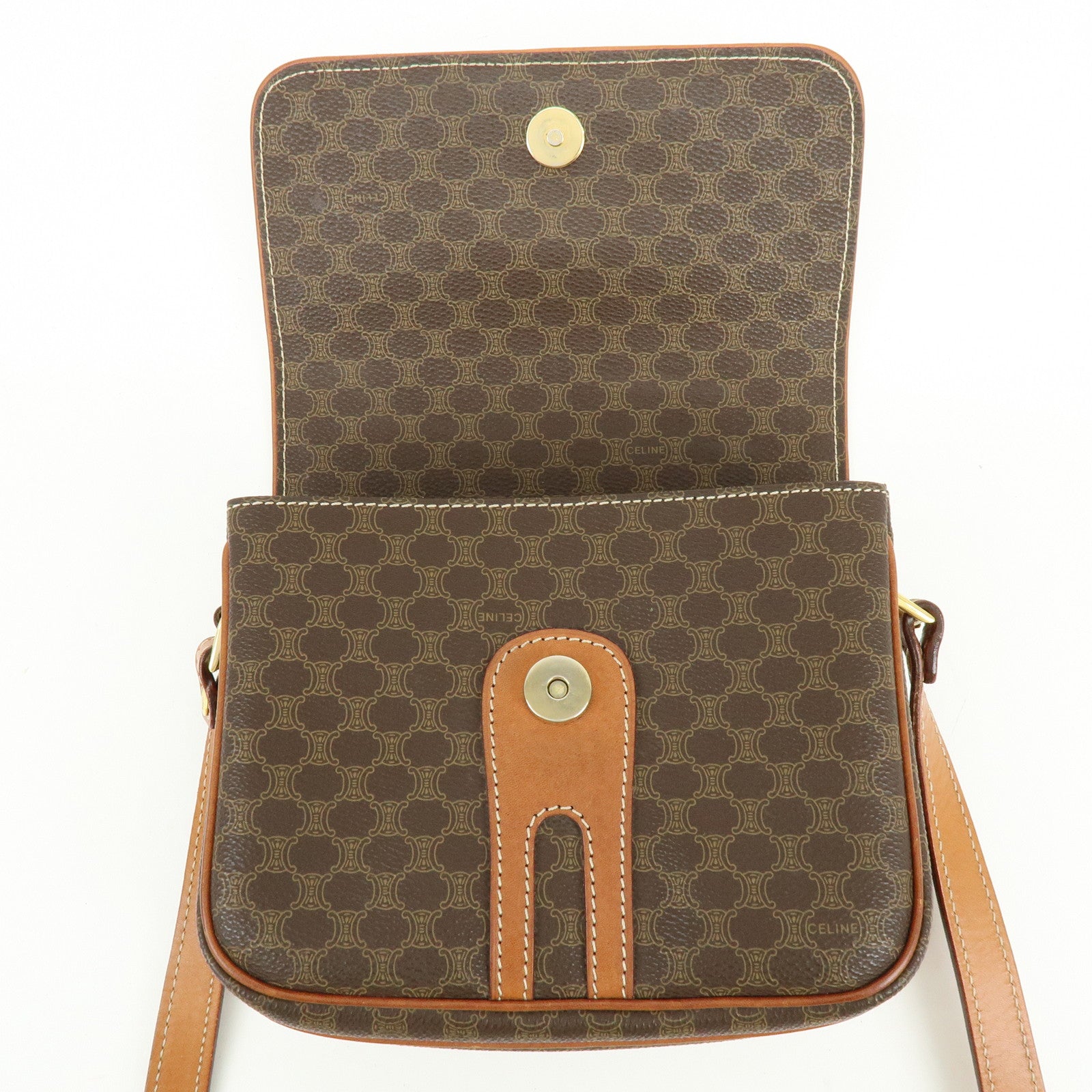CELINE Macadam PVC Canvas Leather Shoulder Crossbody Bag Brown