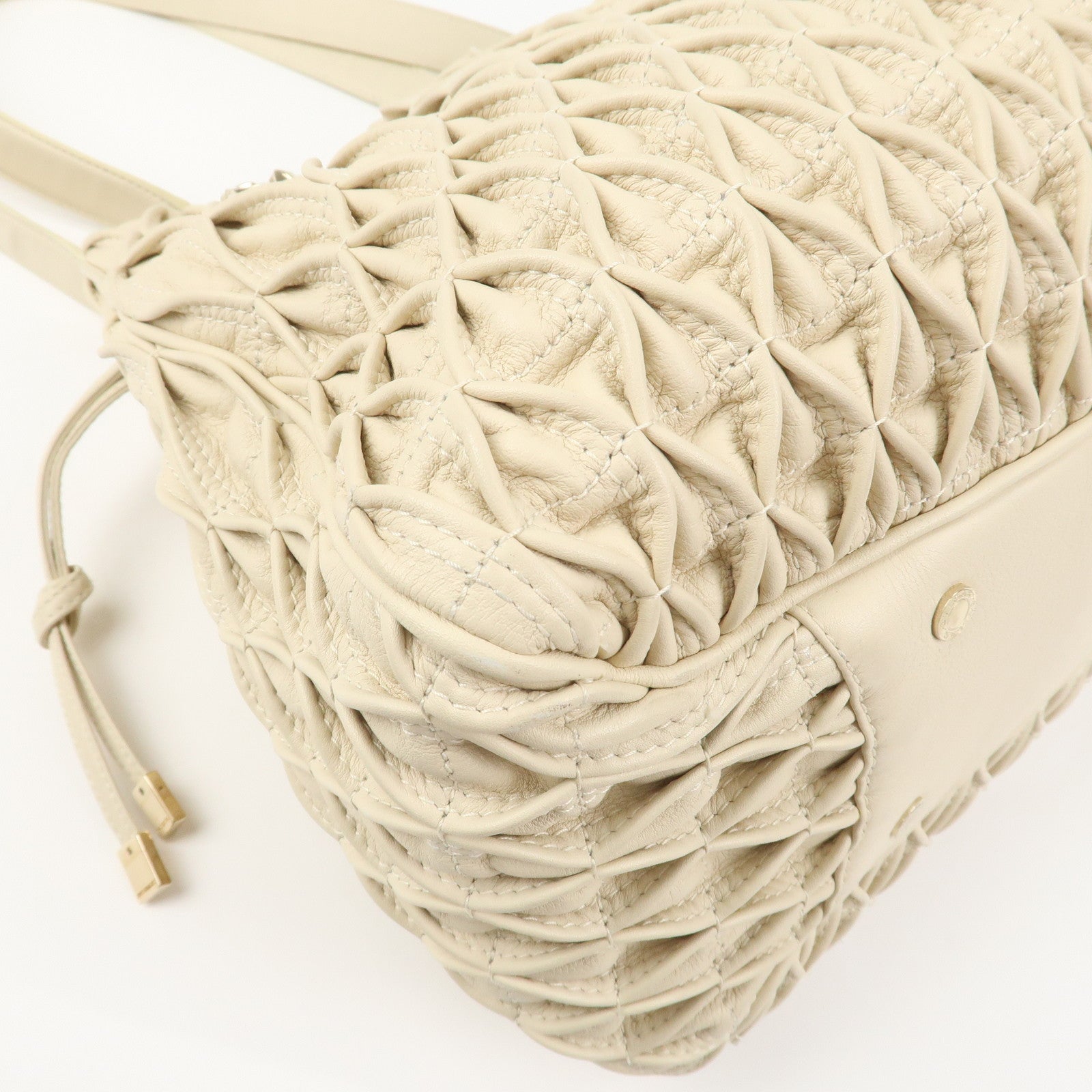 BVLGARI Monete Leather 2Way Bag Shoulder Bag Hand Bag Ivory