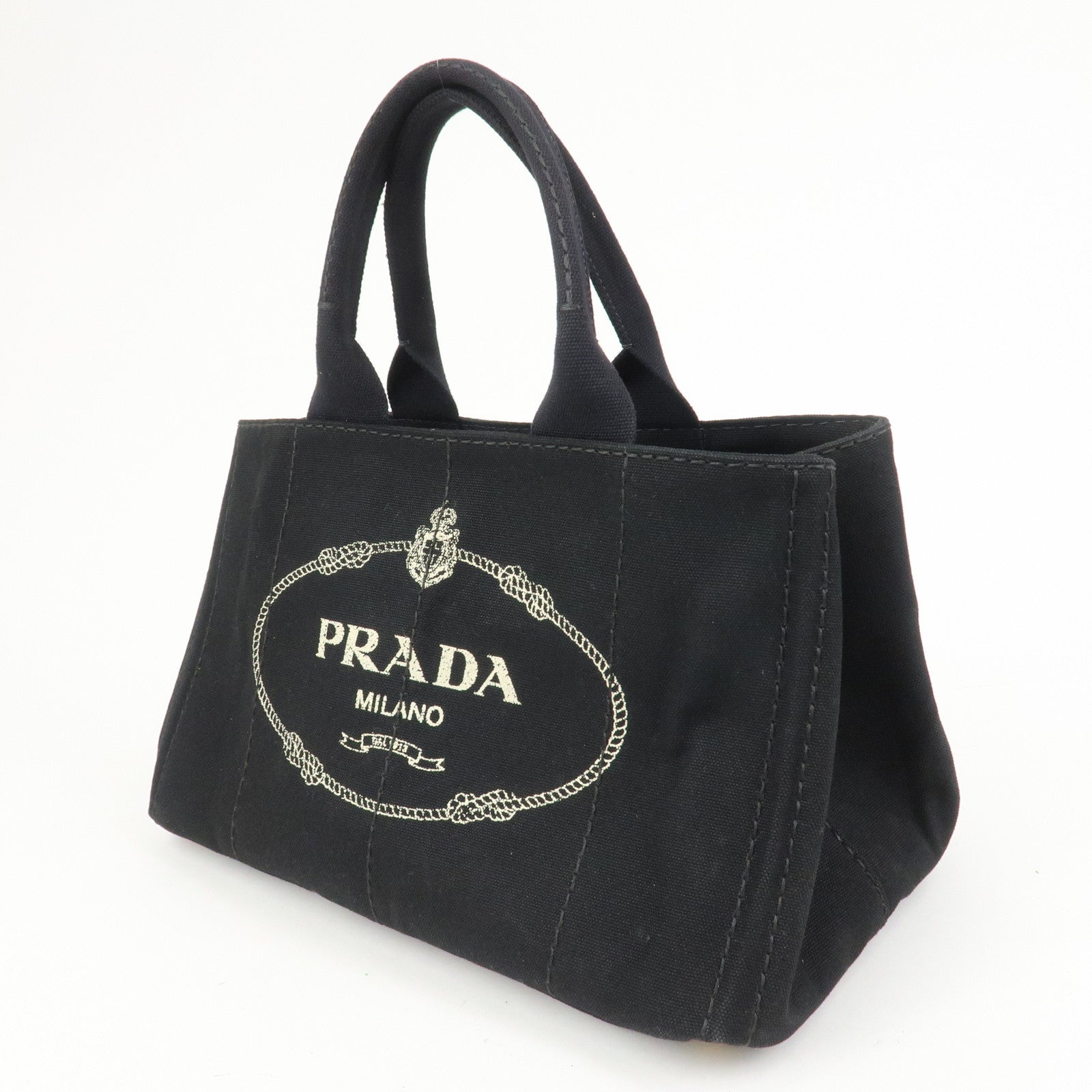PRADA Logo Canapa Canvas Denim Tote Bag Hand Bag B1877B