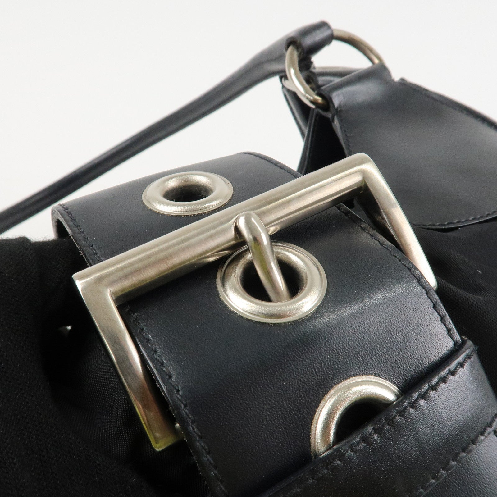 PRADA Moon Silhouette Shoulder Bag Hand bag Black Silver HDW BR0828 Used