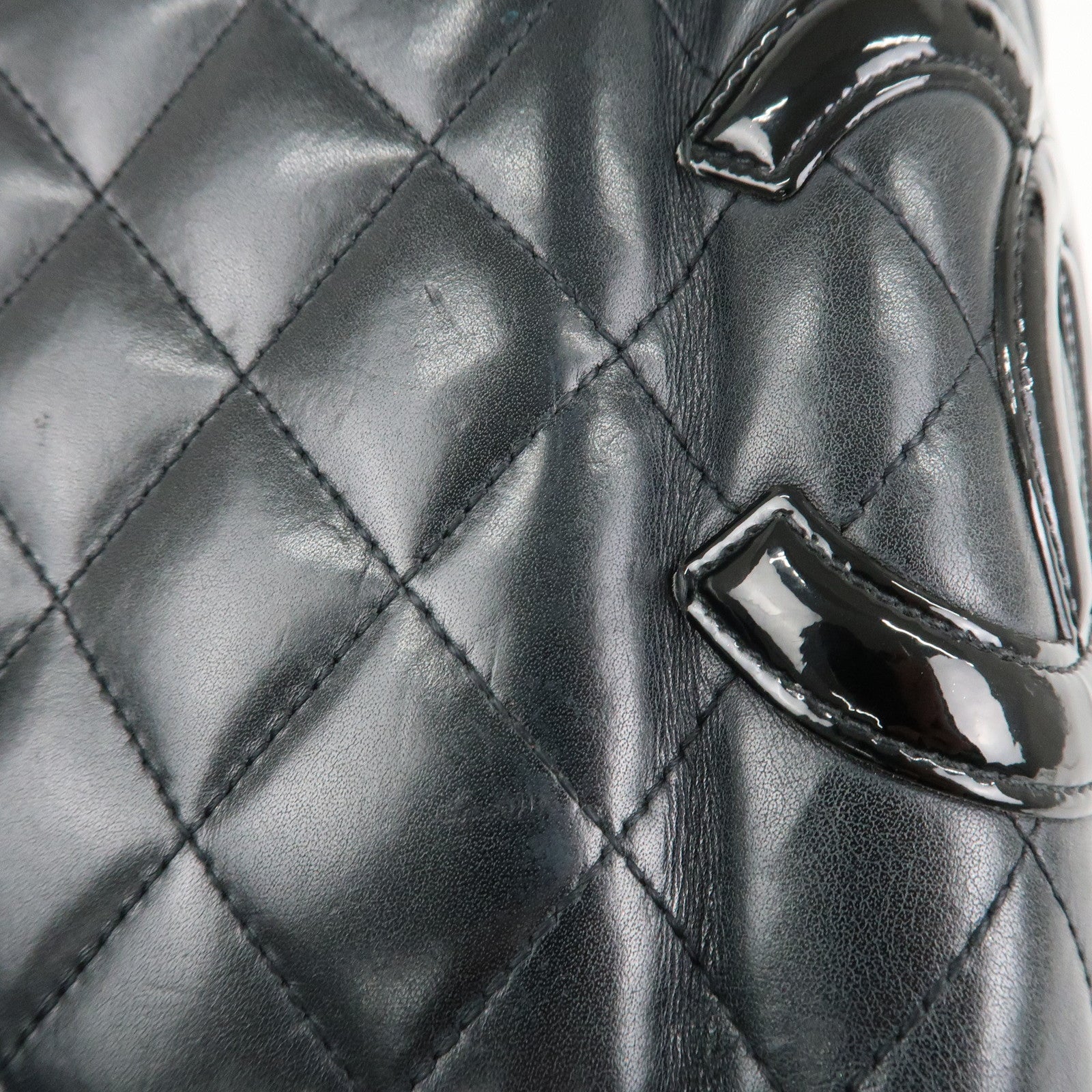 CHANEL Cambon Line COCO Mark Bifold Wallet Black Pink A50080 Used