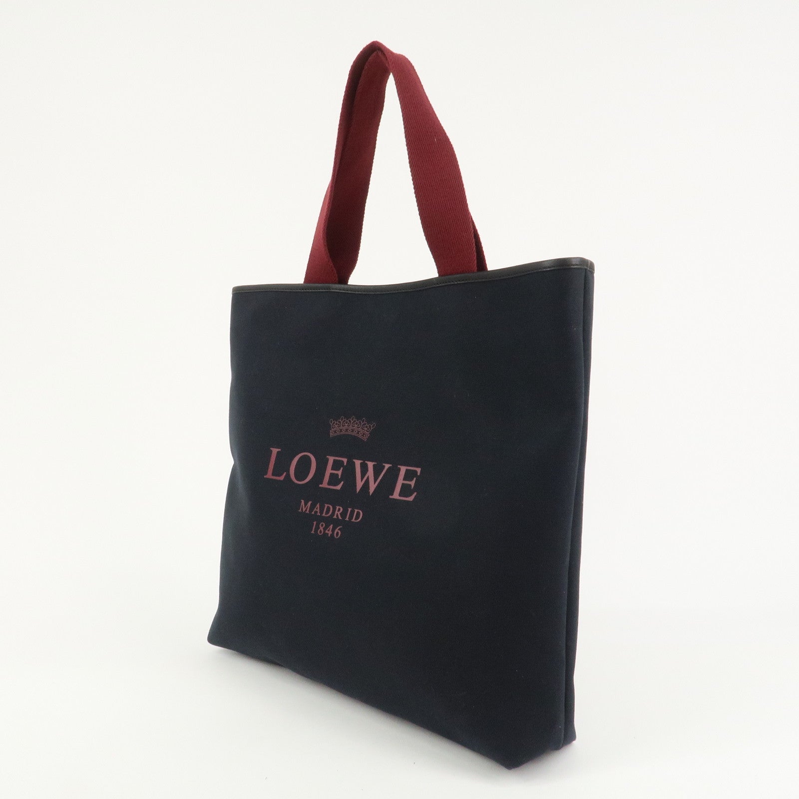 LOEWE Heritage Canvas Leather Tote Bag Hand Bag Black Bordeaux
