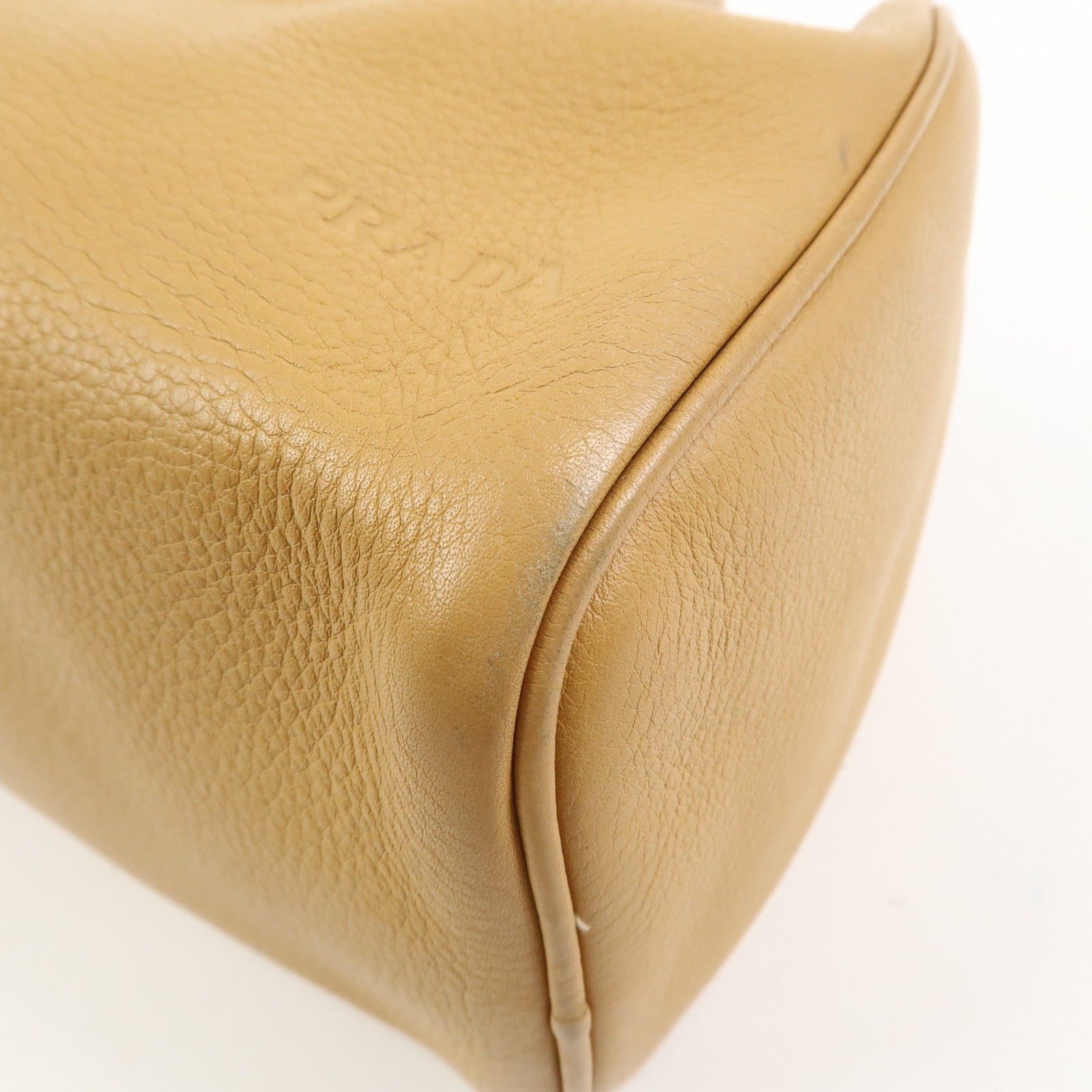 PRADA Leather Hand Bag Boston Bag Hand Bag Beige