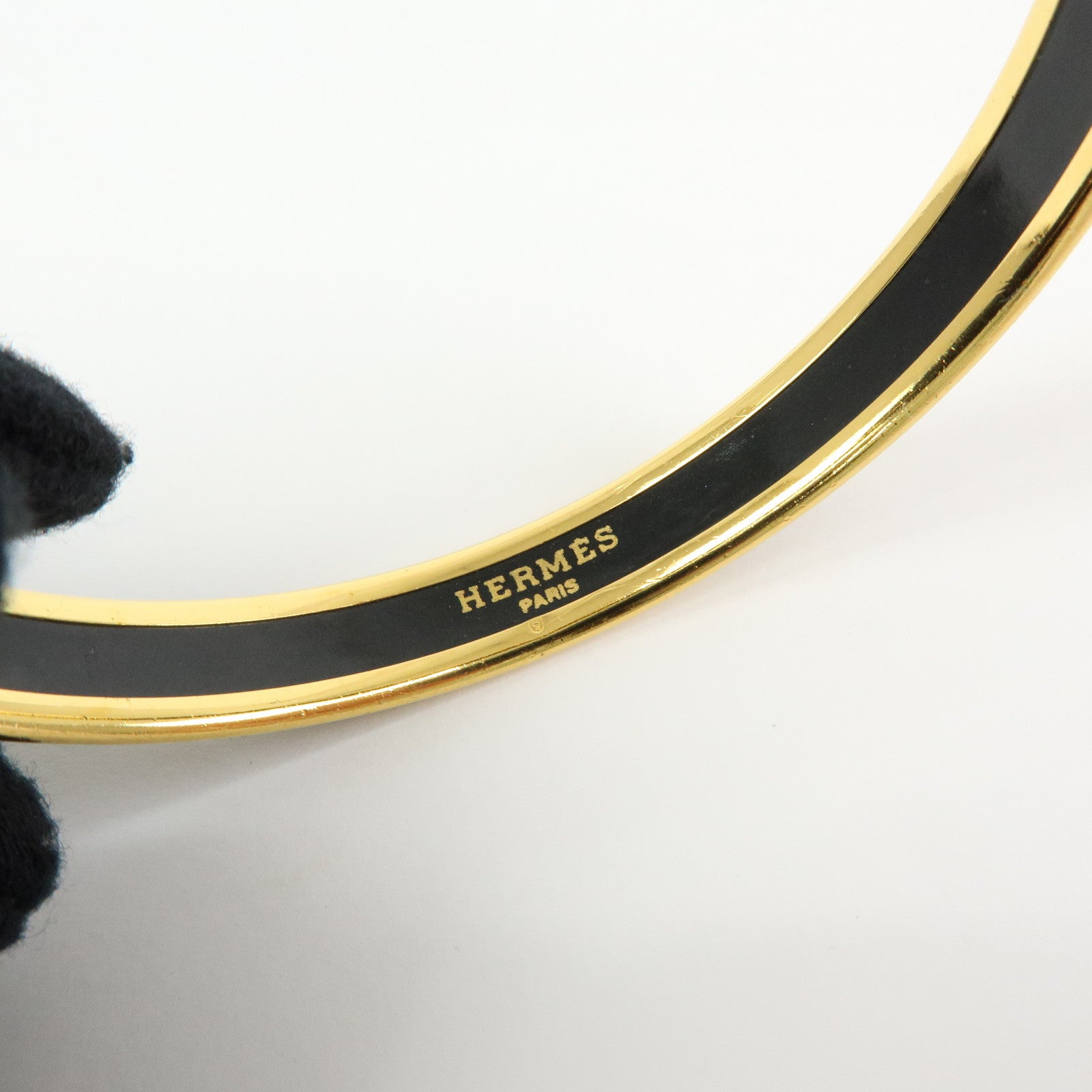 HERMES Email PM Plated Bangle Bracelet Black Gold