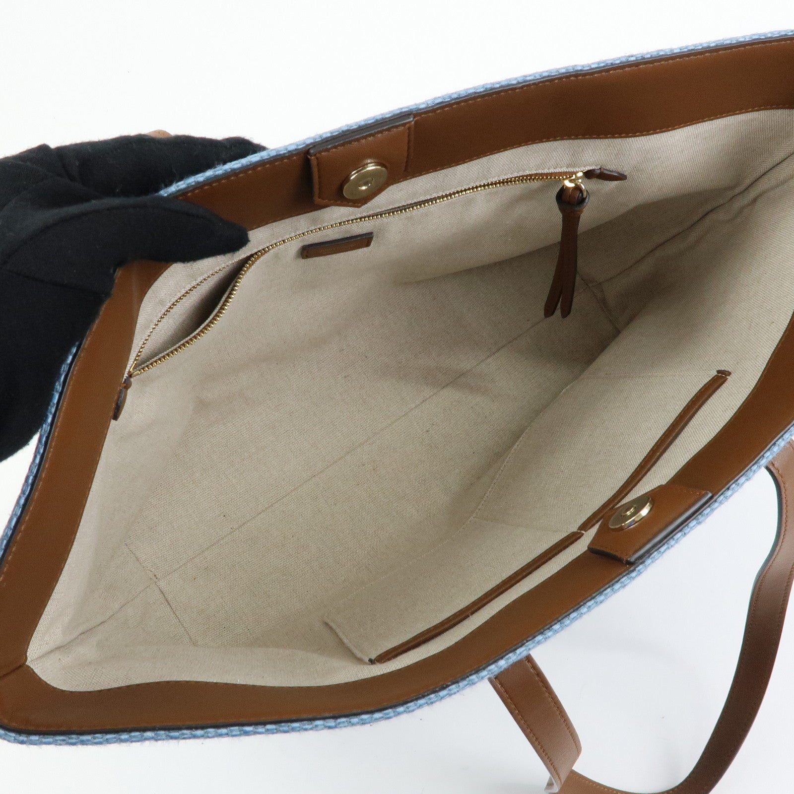 JIMMY CHOO Raffia Leather Tote Bag Shoulder Bag Blue Brown