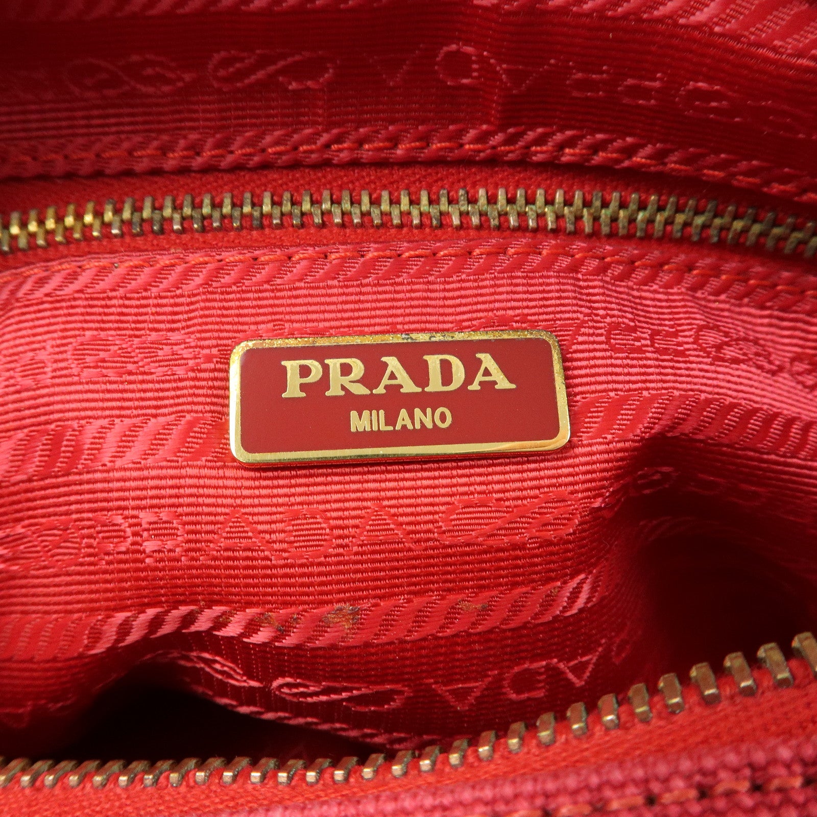 PRADA Triangle Logo Canvas Saffiano Leather Pouch Red 1N0021