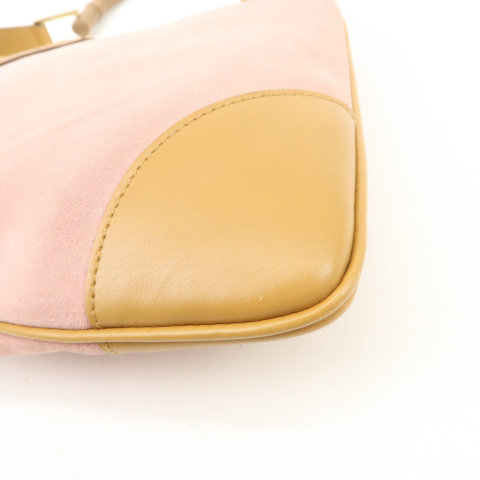 GUCCI Bamboo Kandinsky Suede Shoulder Bag Pink Beige 001.4060
