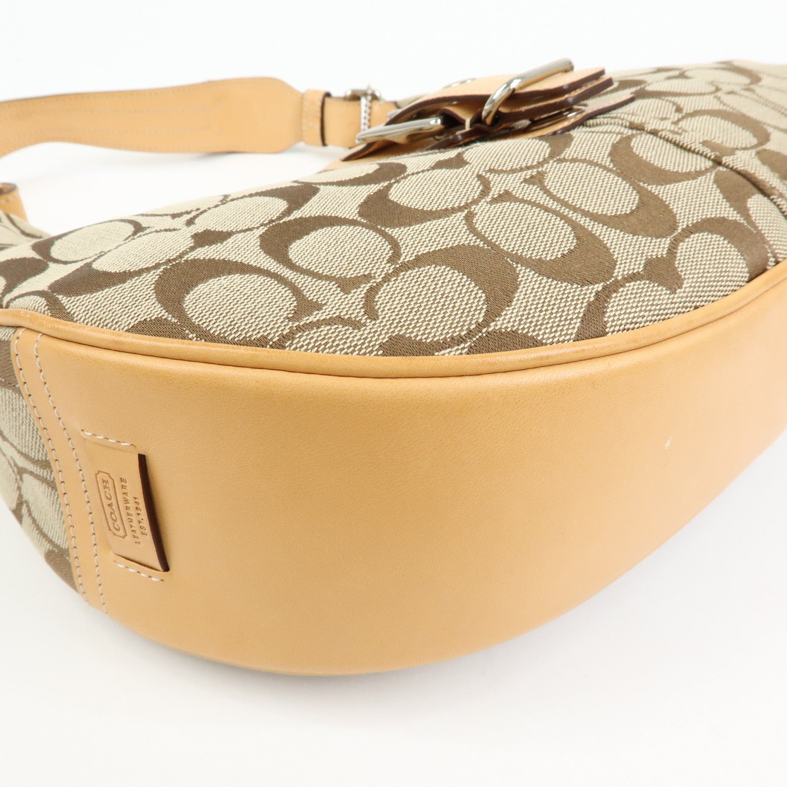 COACH Signature Canvas Leather Shoulder Bag Hand Bag Beige