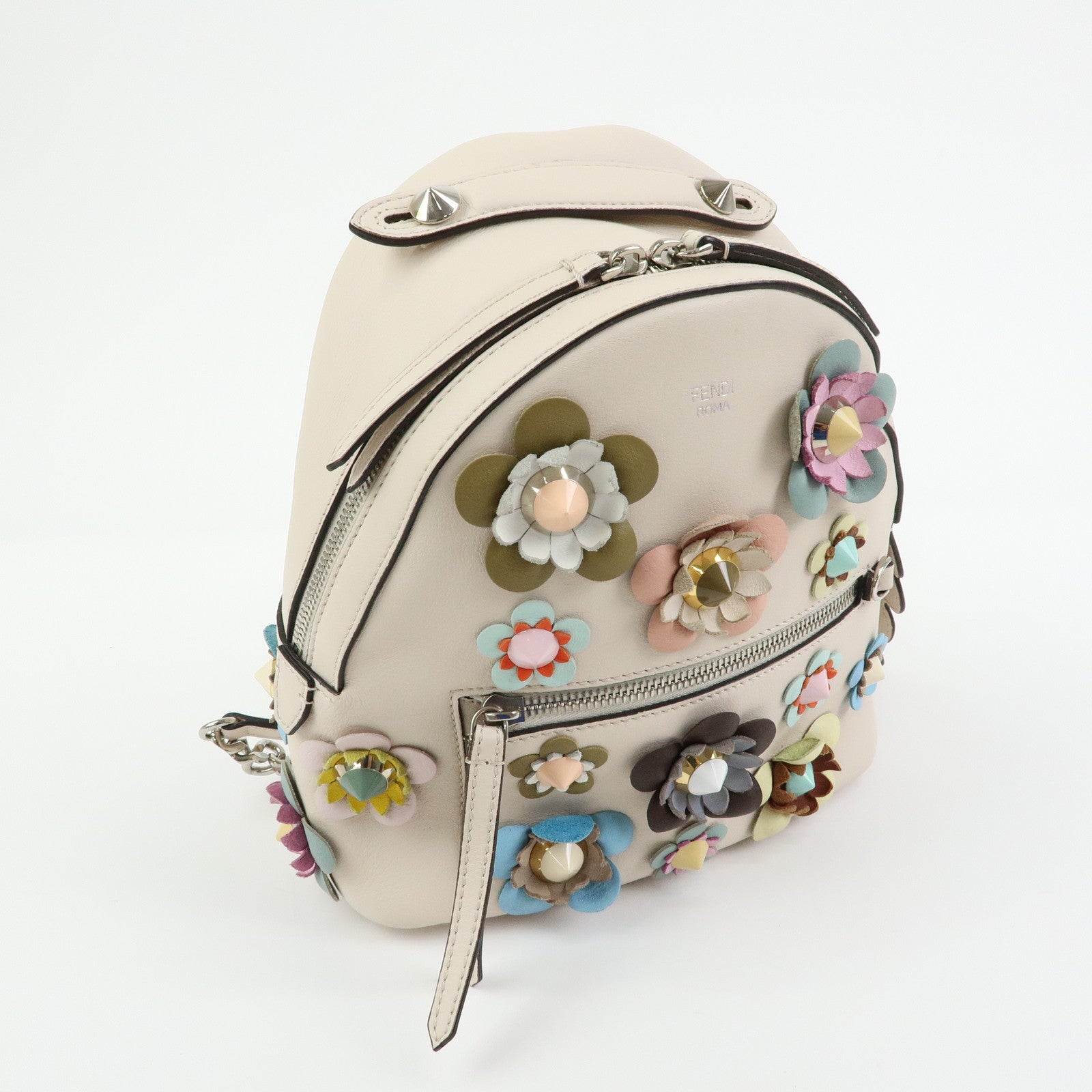 FENDI By The Way Calf Leather Flower Motif Backpack Studs 8BZ038