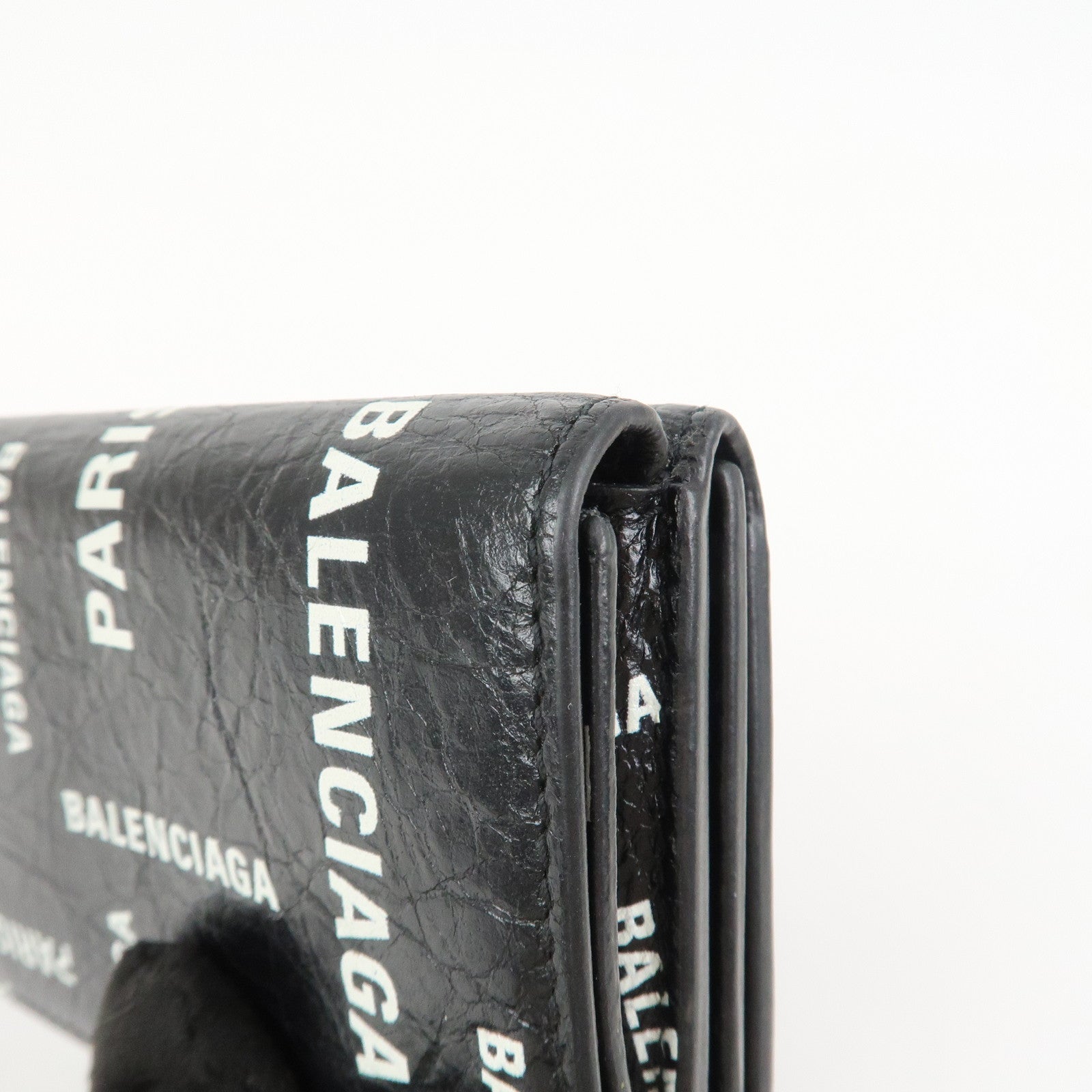 BALENCIAGA CASH Leather Tri-fold Wallet Compact Wallet Black