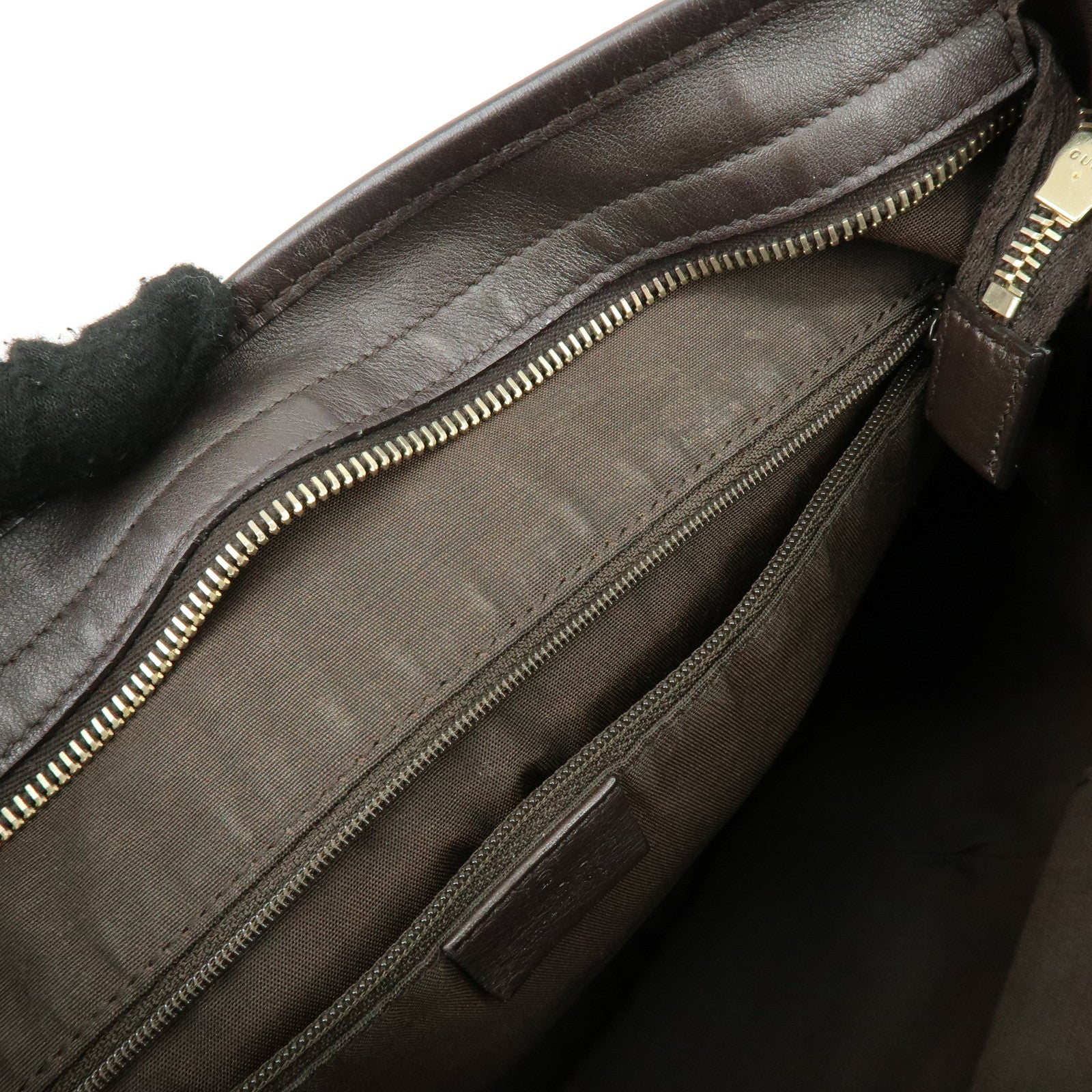 GUCCI GG Canvas Leather Shoulder Bag Beige Dark Brown 388930
