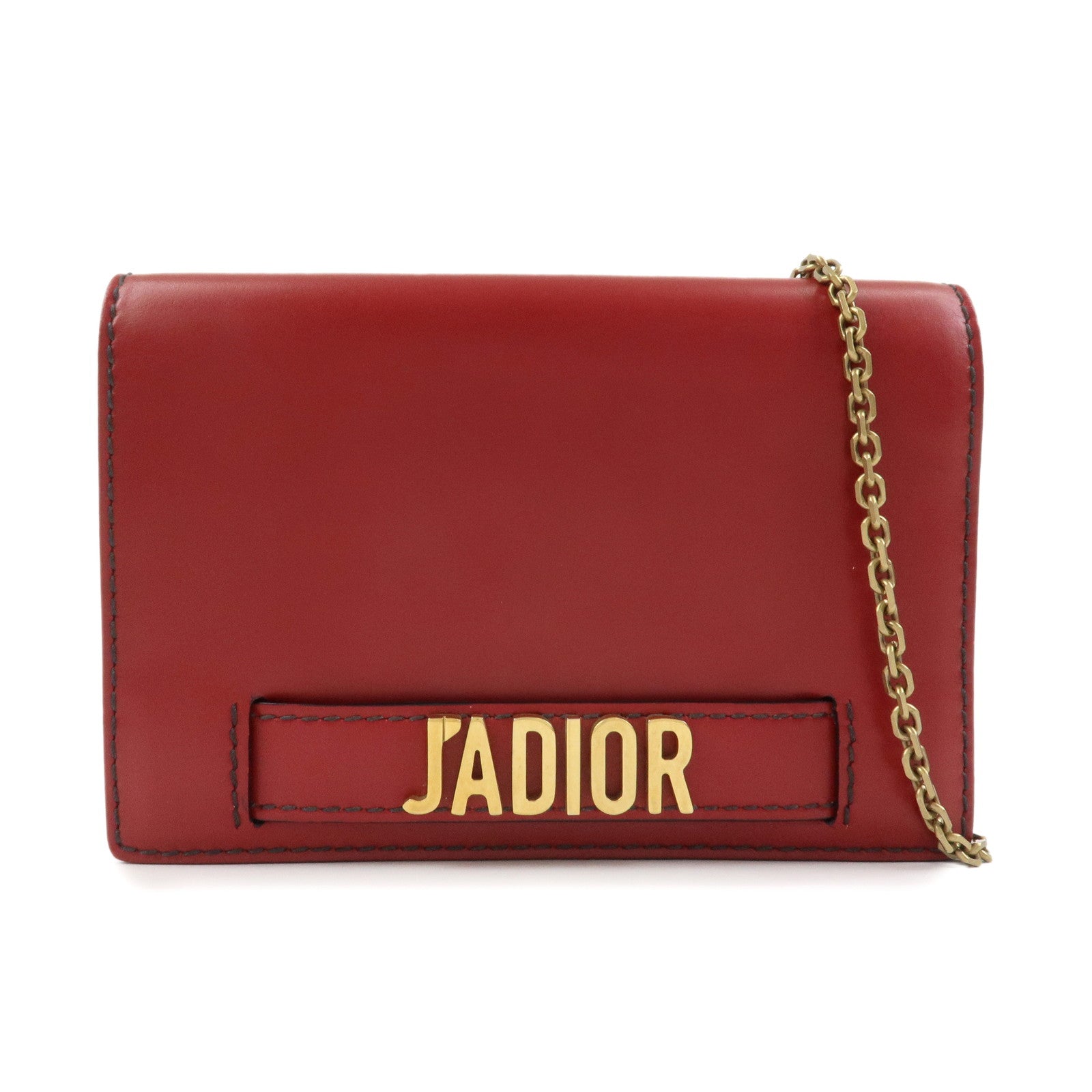 Christian Dior J’Adior Leather Chain Wallet WOC Shoulder Bag Red