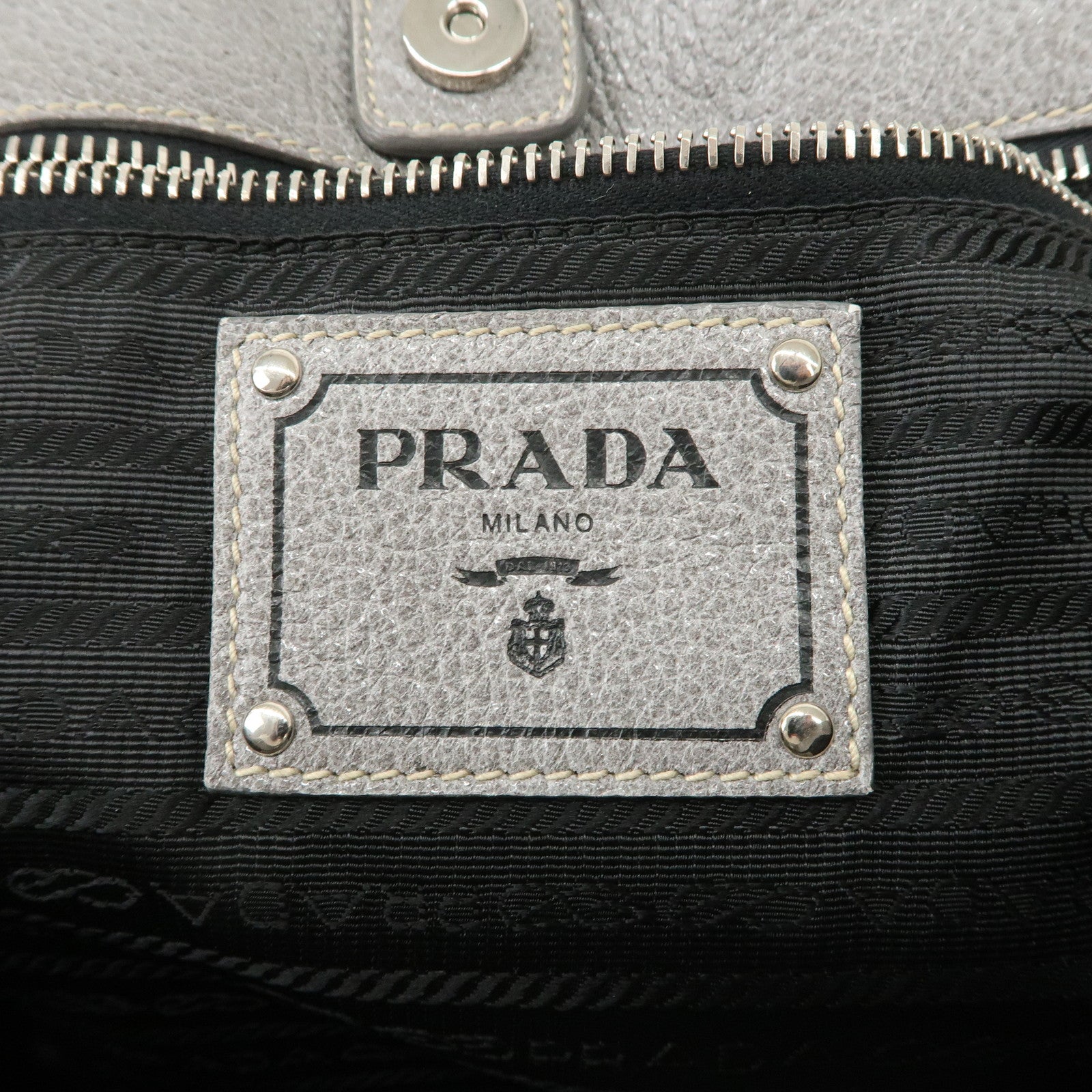 PRADA Logo Leather 2Way Bag Hand Bag Shoulder Bag Gray BN1695