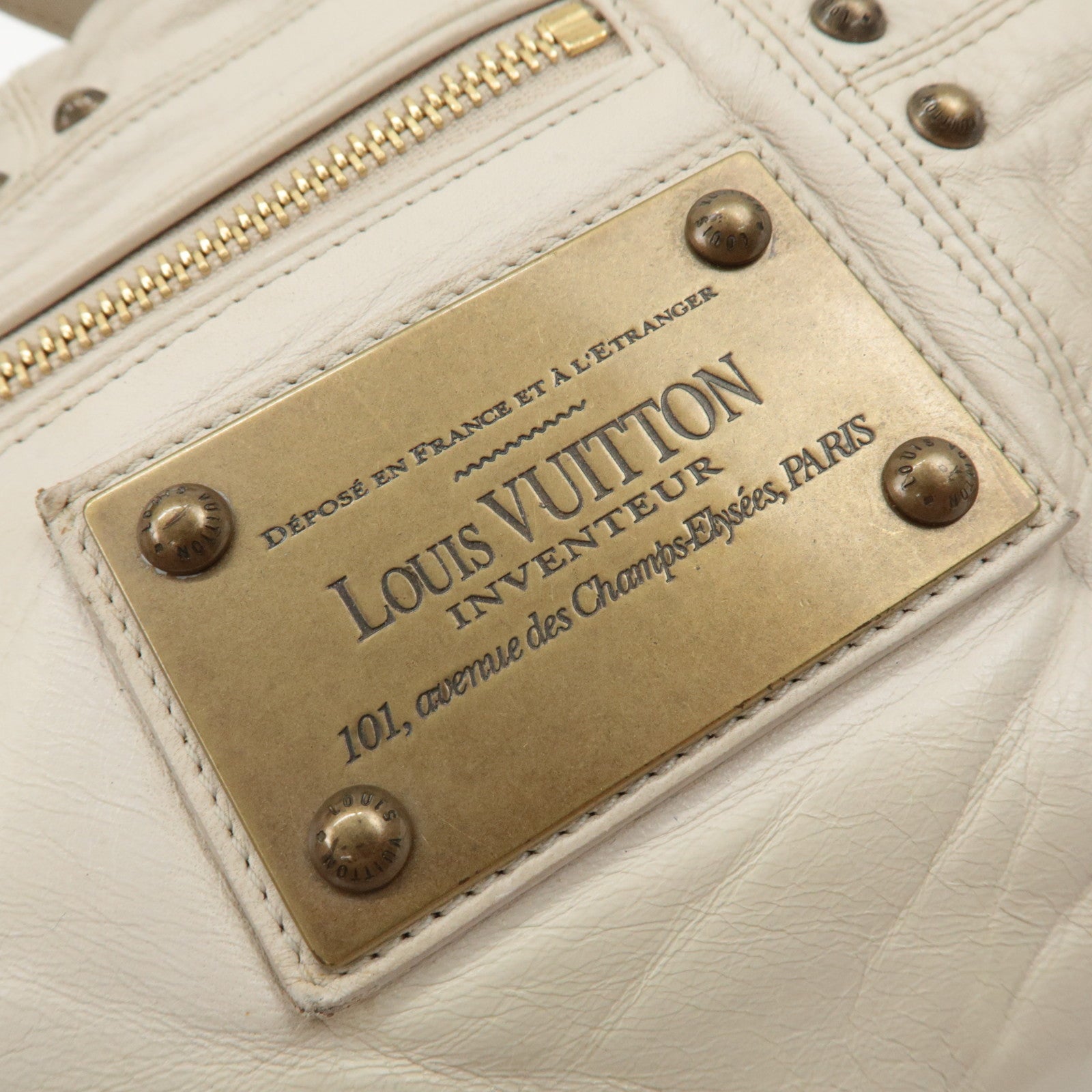 Louis Vuitton Cruise Line Leather Rivet Hand Bag Ecru M95345 Used