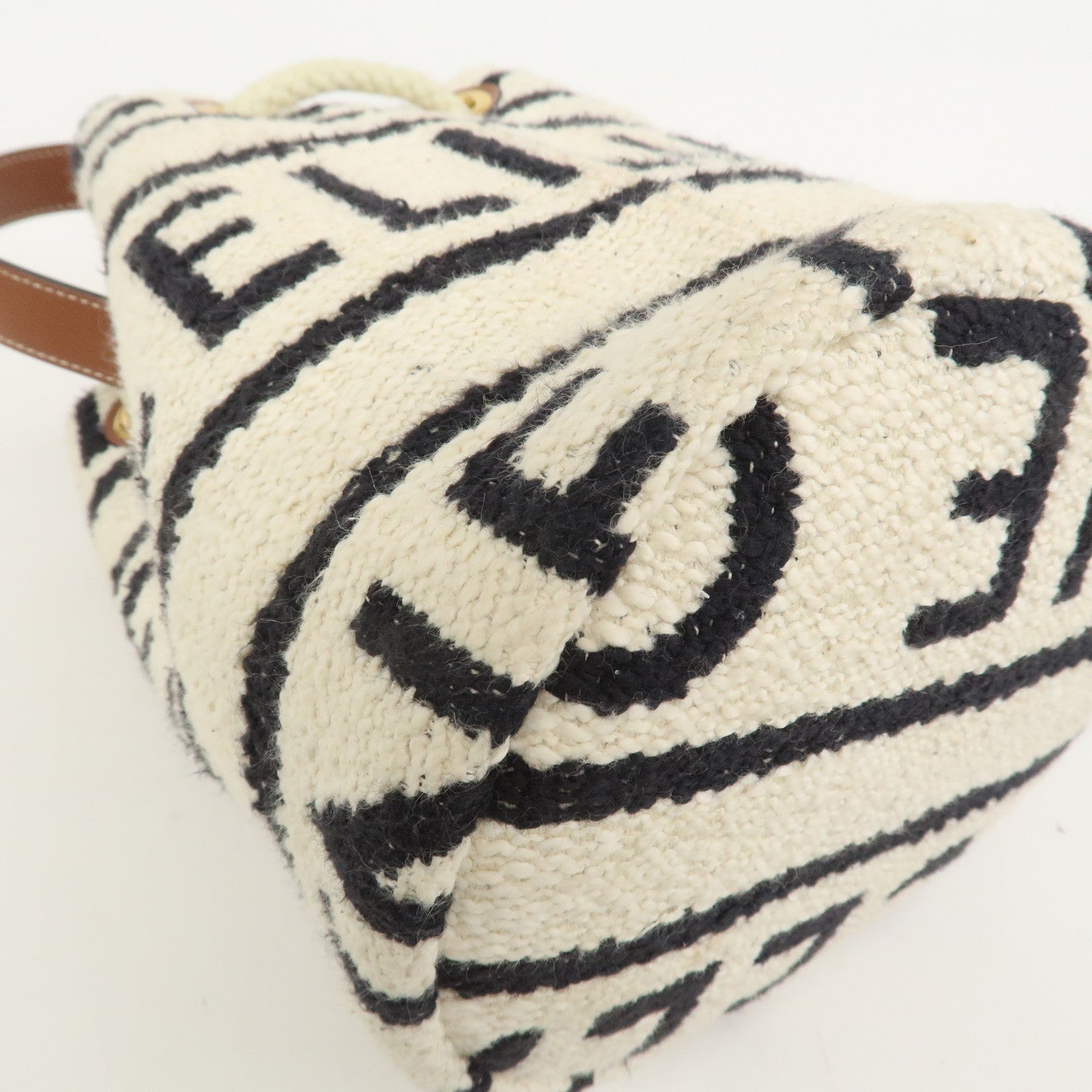 CELINE Teen Drawstring Canvas Leather Hand Bag Natural Brown