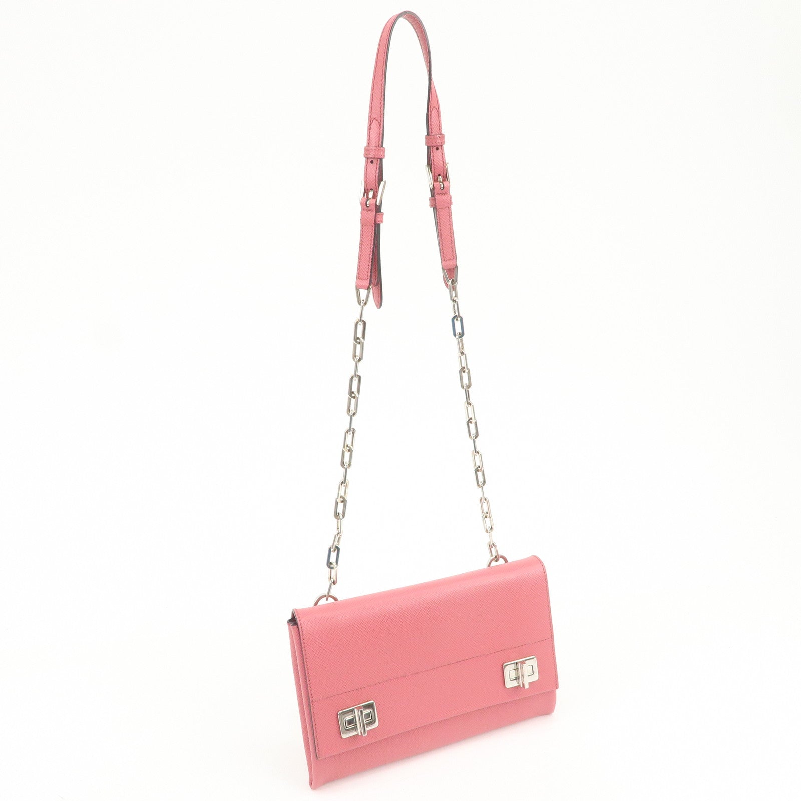 PRADA Embossed Leather Chain Shoulder Bag Crossbody Bag Pink BT0992