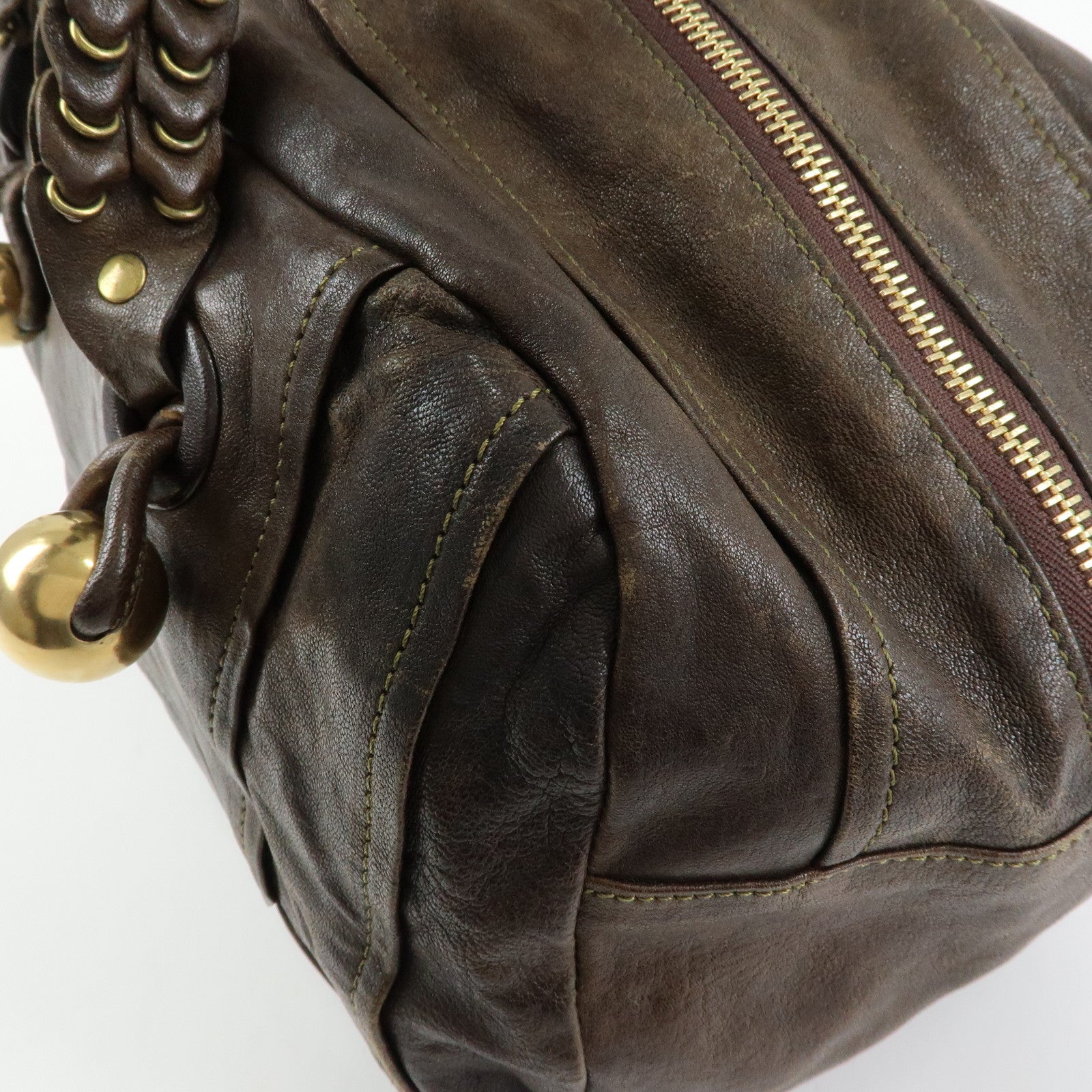 Chloe Leather Patent Leather Boston Bag Shoulder Bag Dark Brown