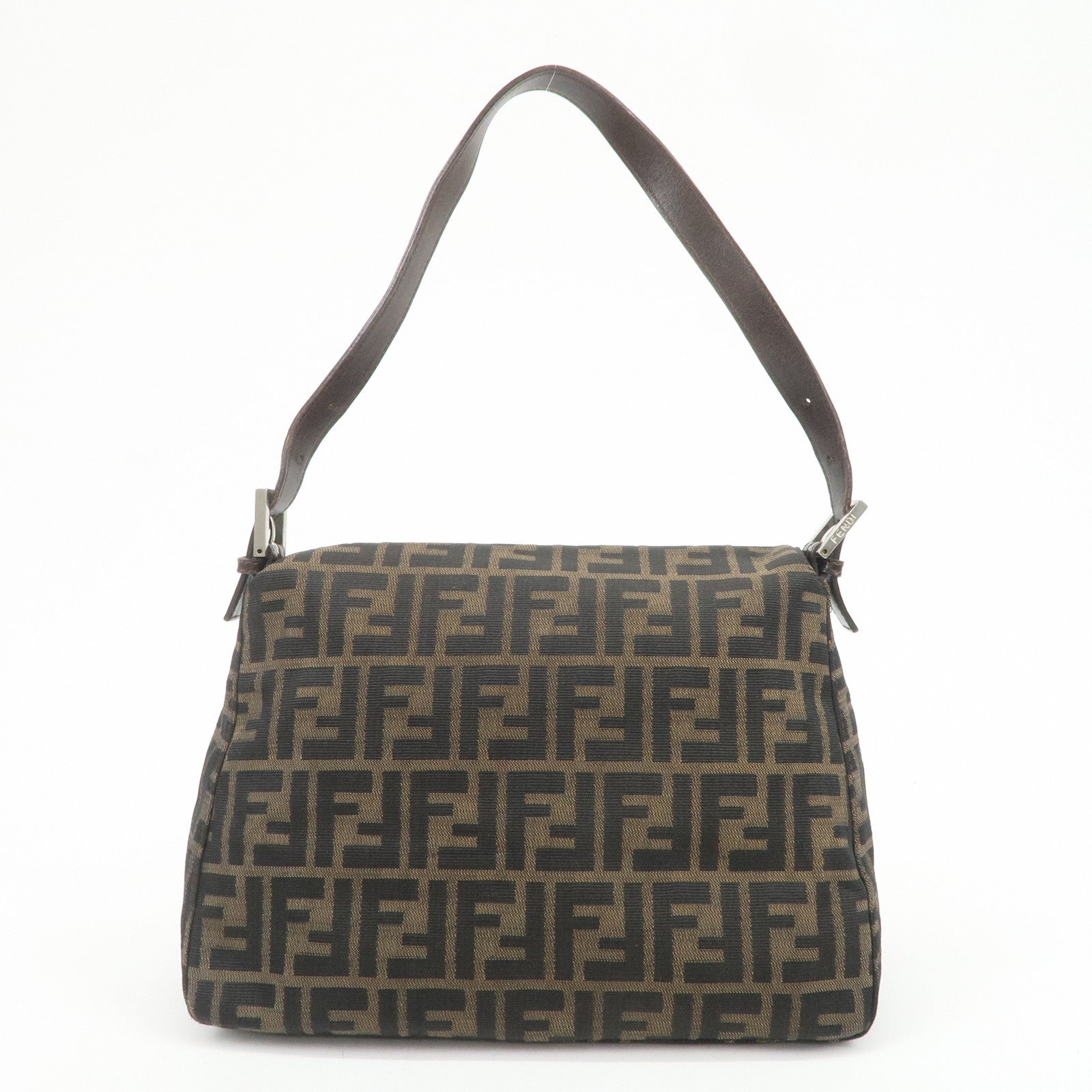 FENDI Mamma Baguette Zucca Canvas Leather Shoulder Bag Brown 26325