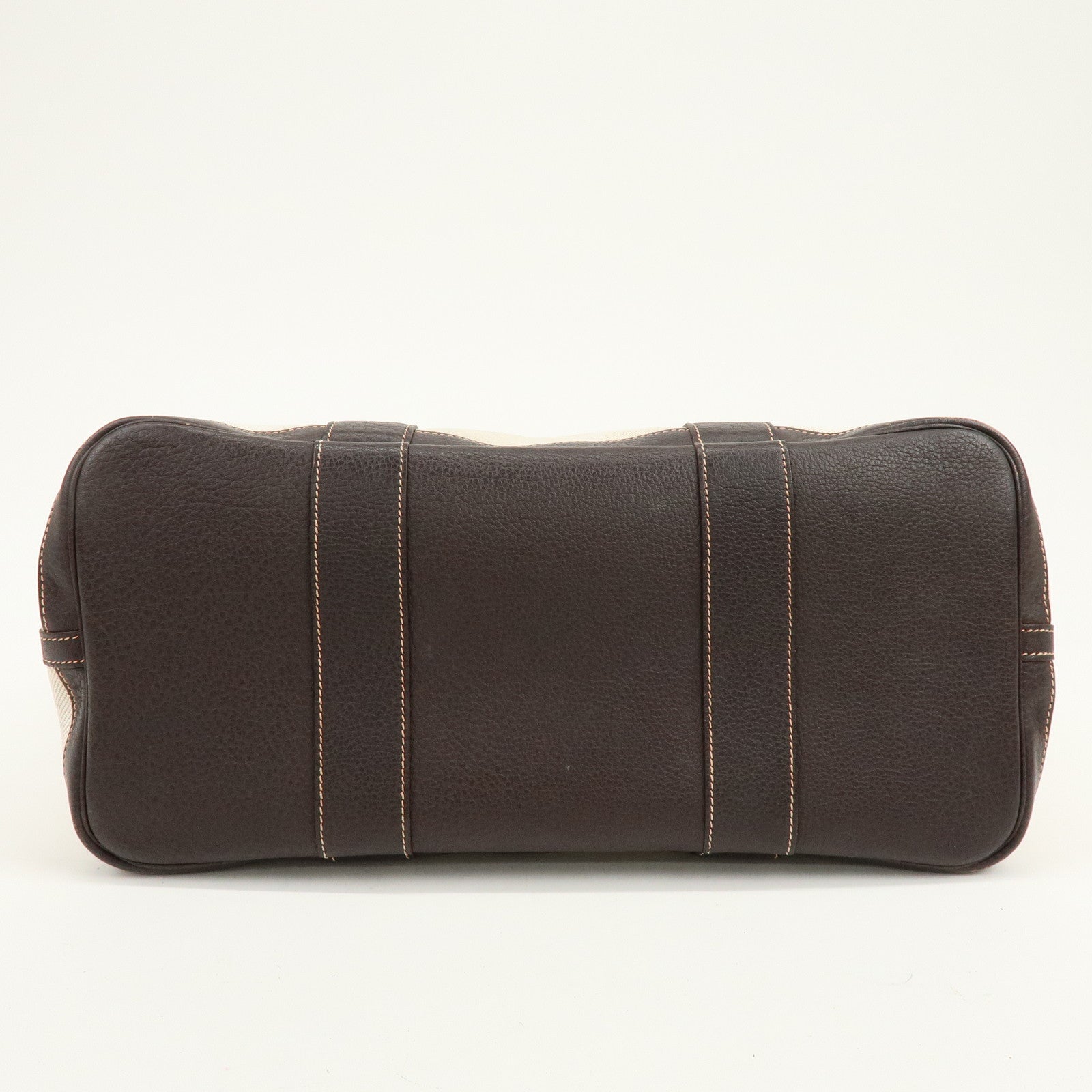 HERMES Garden Party Canvas Leather Tote Bag Beige Brown □H Stamped