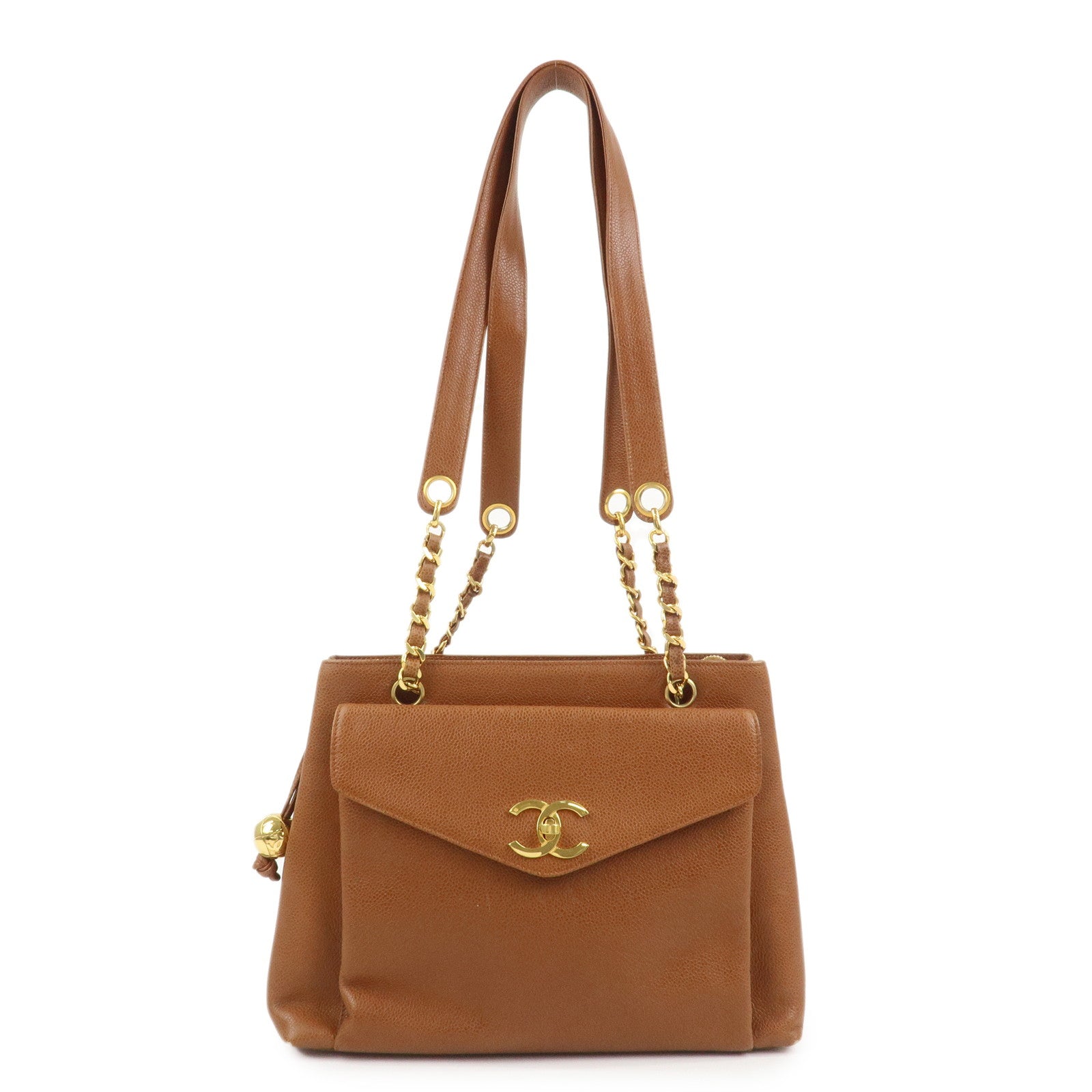 CHANEL COCO Mark Caviarskin Turn Lock Chain Shoulder Bag Brown