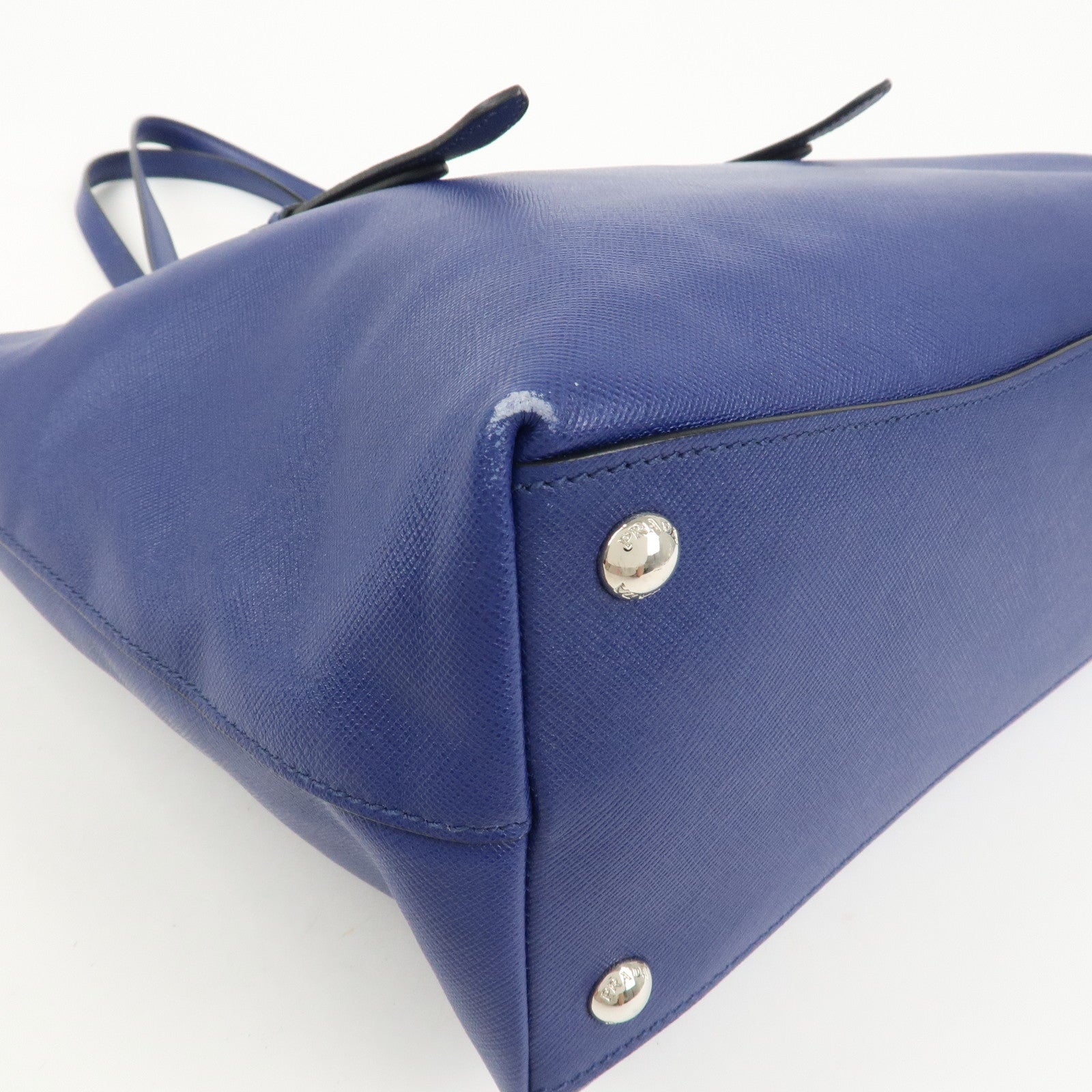 PRADA Triangle Logo Saffiano Leather Tote Shoulder Bag Blue 1BG133