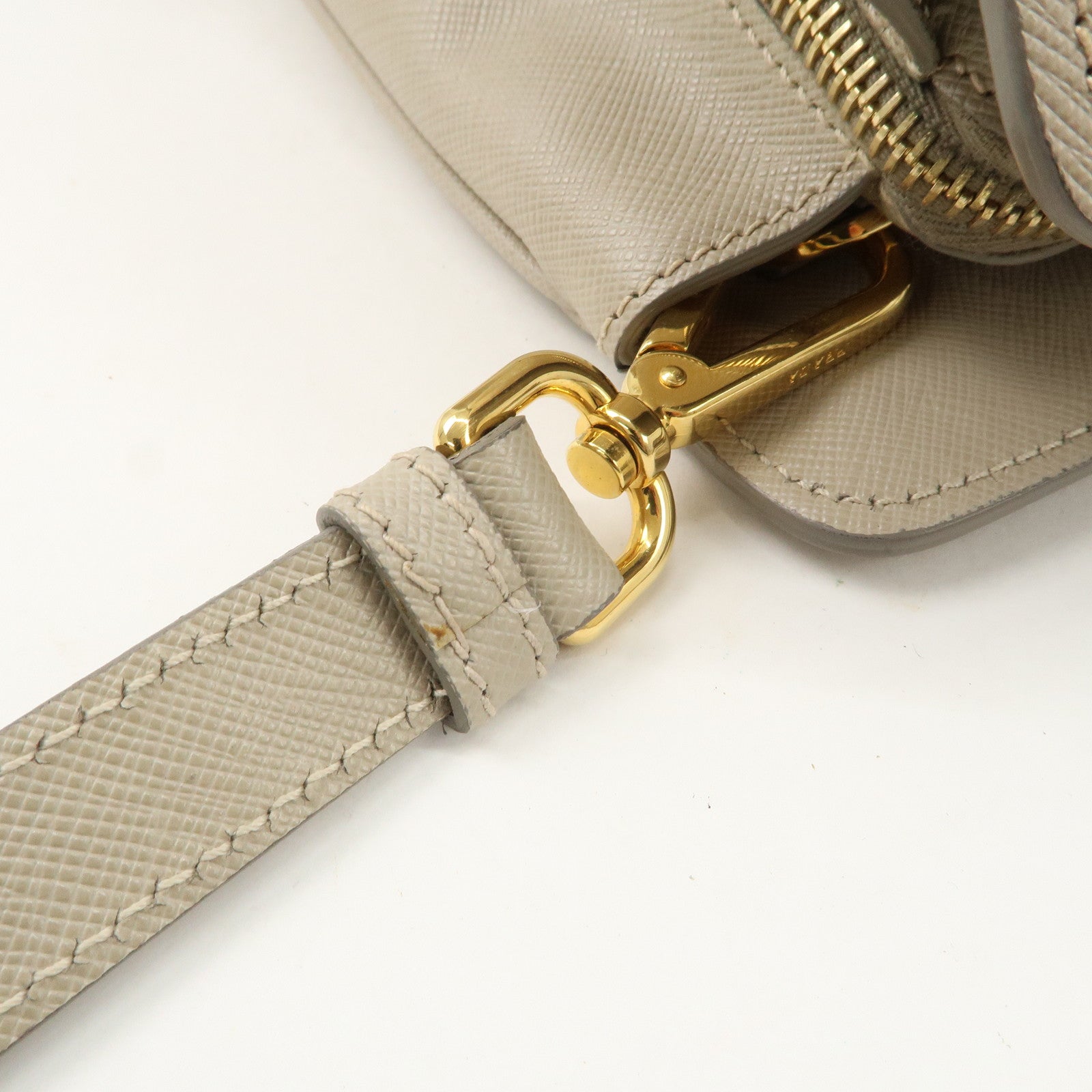 PRADA Triangle Logo Leather 2Way Bag Hand Bag Beige Gold Hardware Used