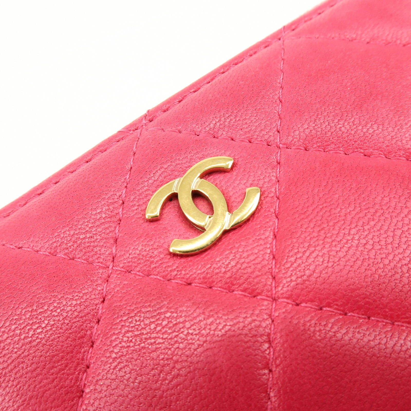 CHANEL Matelasse COCO Mark Lamb Skin Cosmetic Accessory Pouch Pink