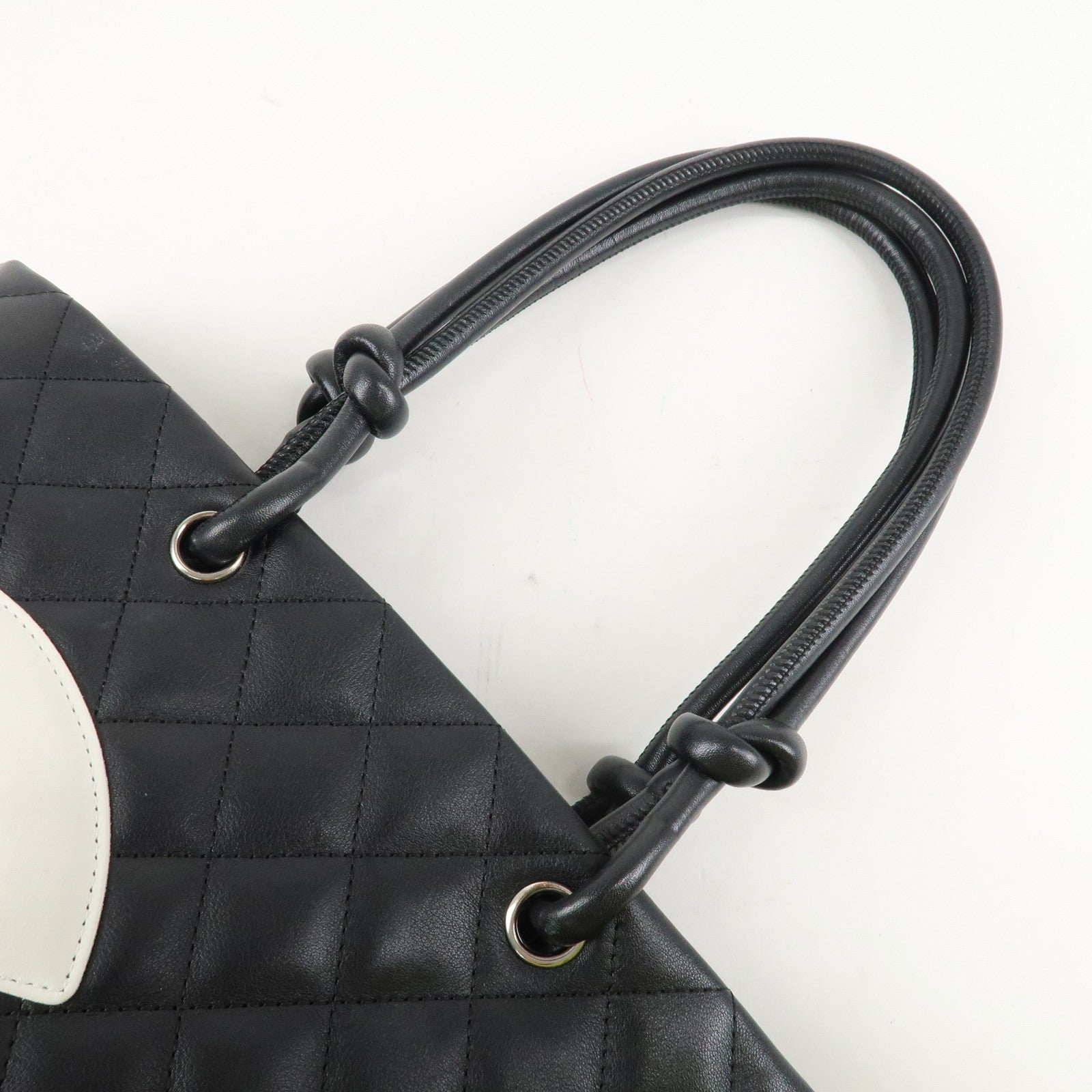 CHANEL Cambon Line COCO Mark Lamb Skin Small Tote Bag Black A25166 Used