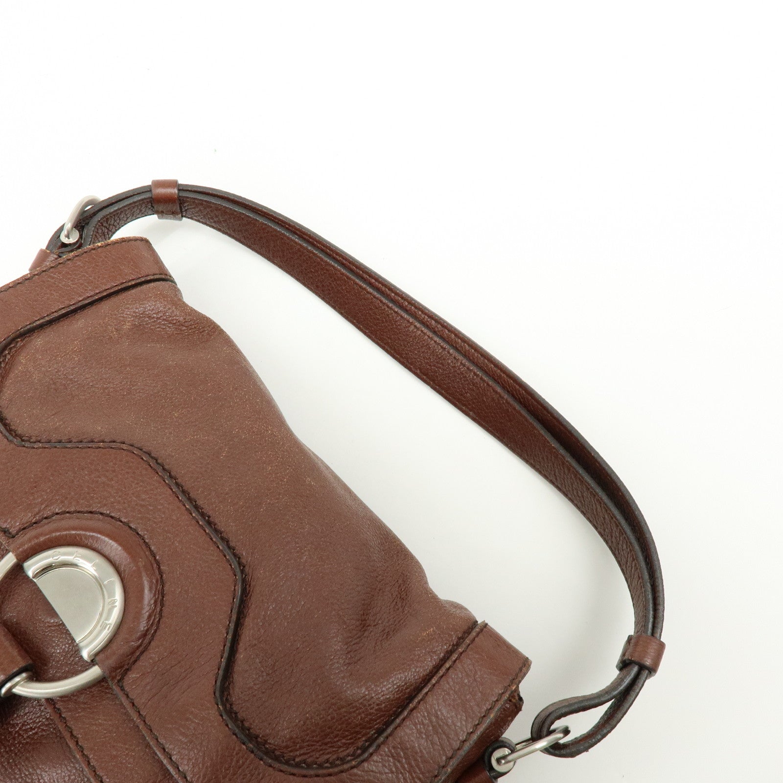 CELINE Tassel Leather Shoulder Bag Brown